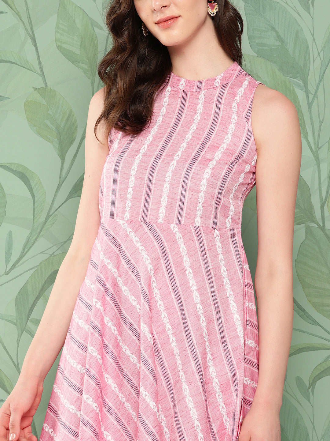 InWeave Women's Pink Kantha Striped Kurta Set