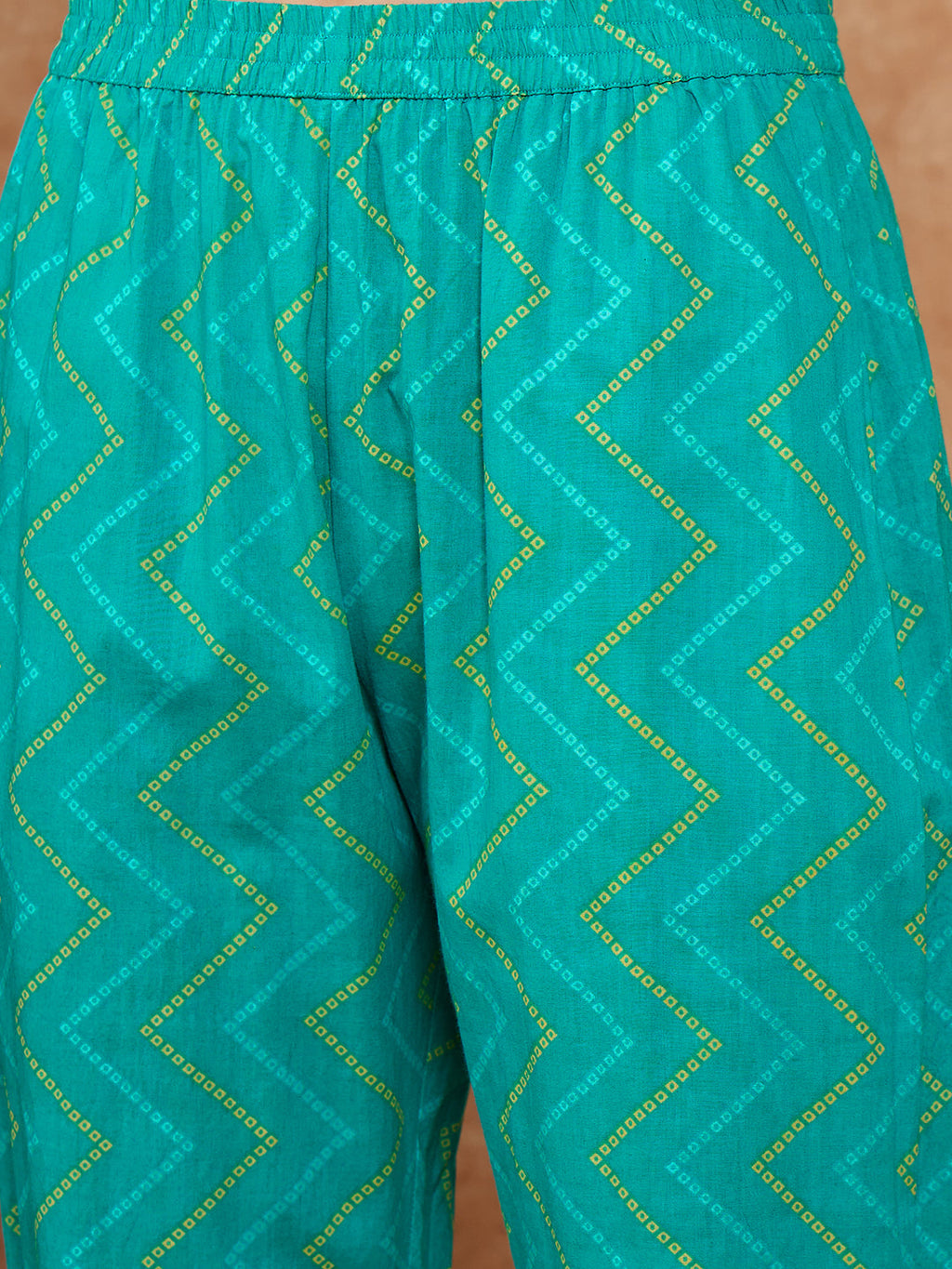 InWeave Women's Aqua S Print Twisted Neckline Kurta Pant Set