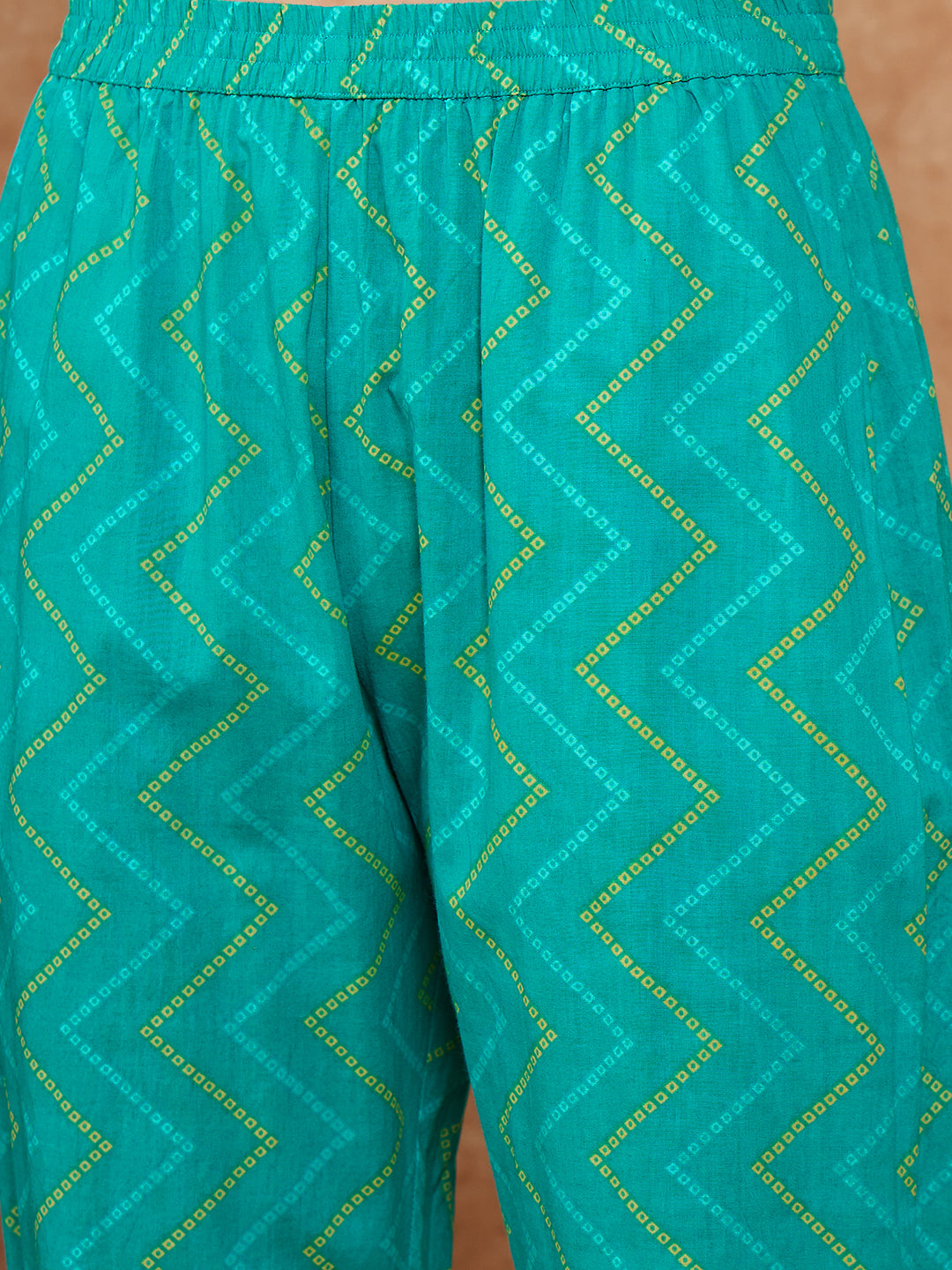 InWeave Women's Aqua S Print Twisted Neckline Kurta Pant Set