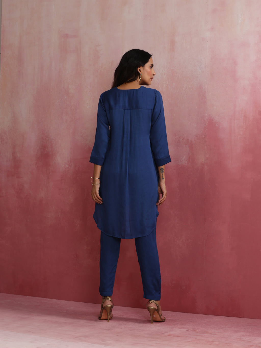 trueBrowns Blue Modal High Low Kurta Co-ord Set