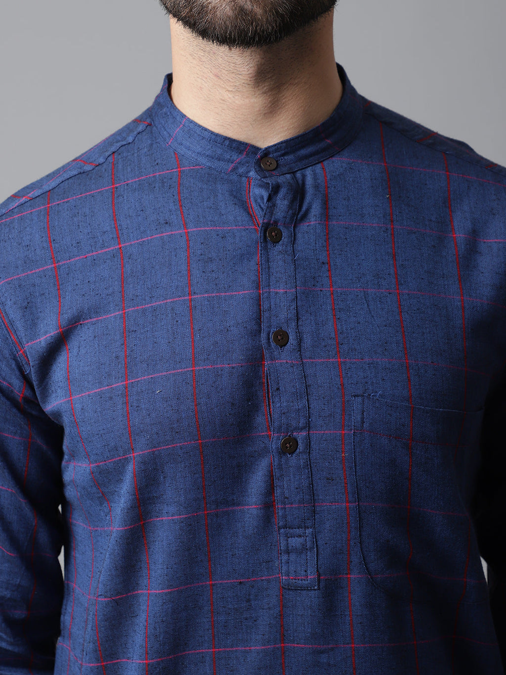 Even Apparels Blue Long Kurta With Band Collar