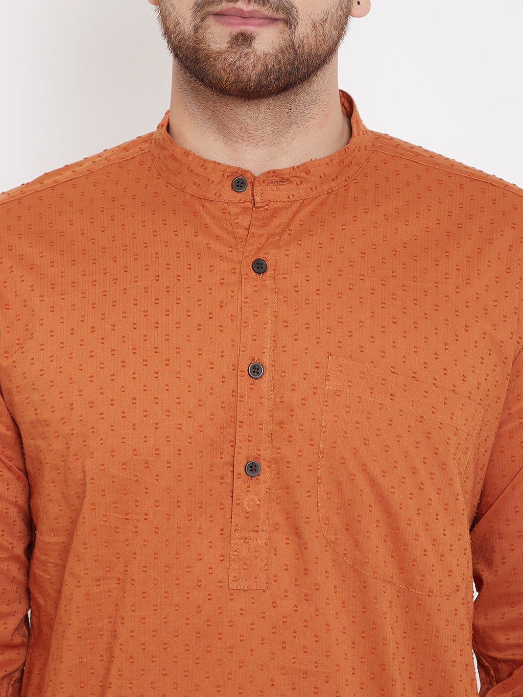 Even Apparels Orange Pure Cotton Kurta With Band Collar