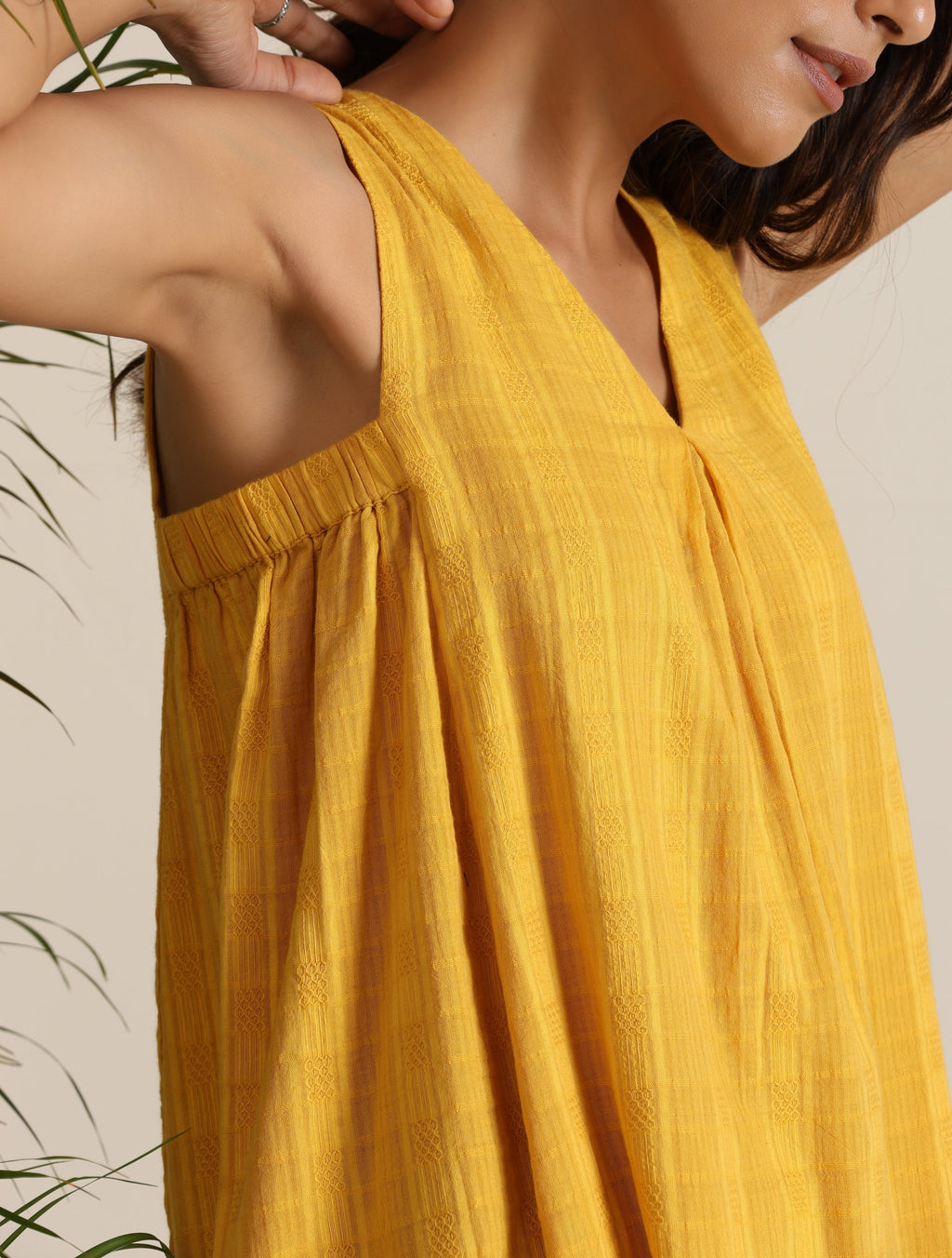 trueBrowns Mustard Cotton Dobby Sleeveless Co-ord Set