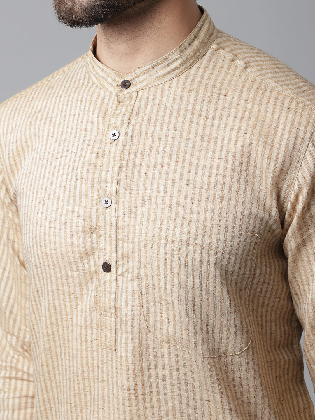 Indian Clothing Even Apparels Beige Solid Kurta With Band Collar