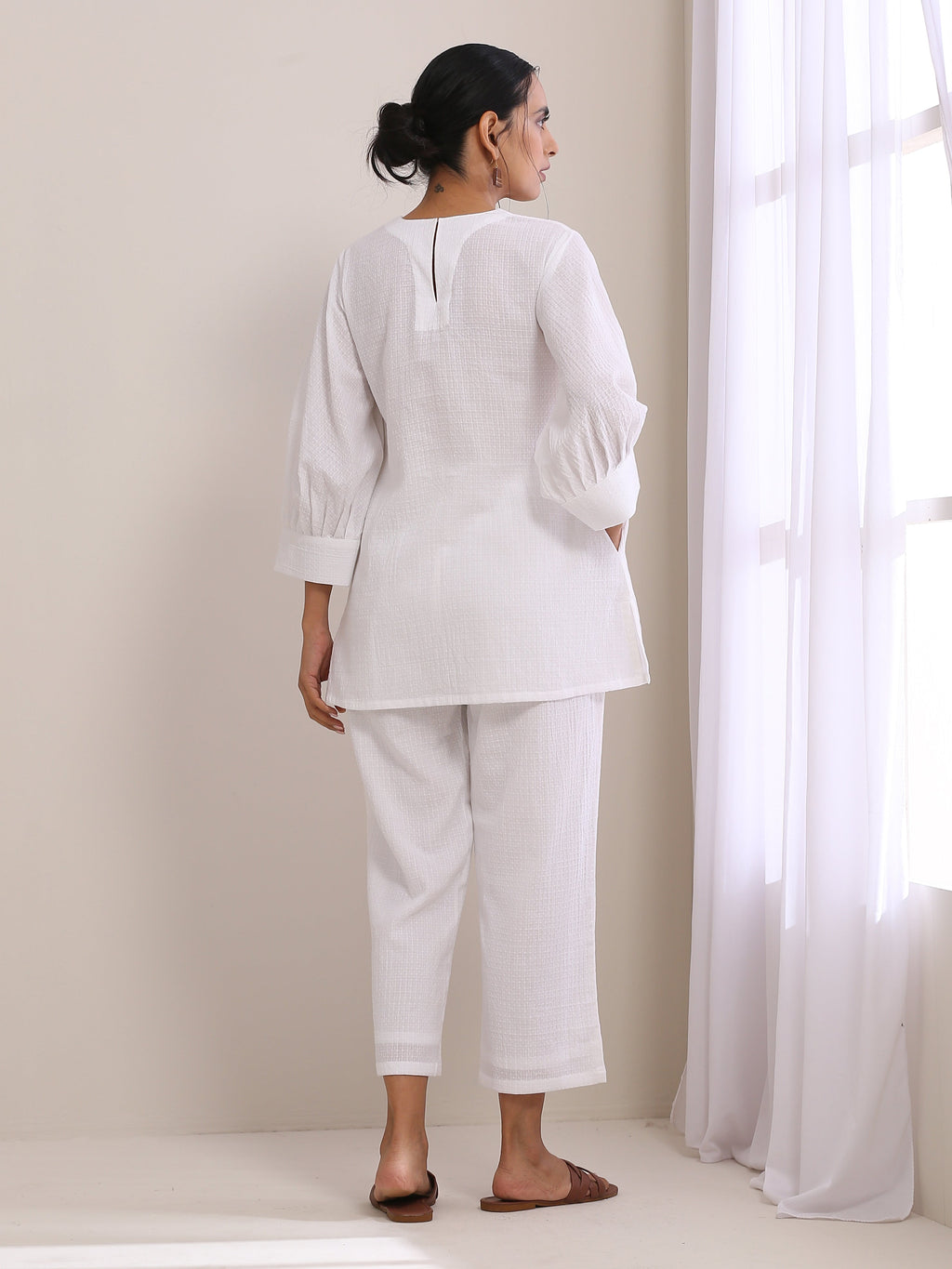 trueBrowns White Dobby Baggy Sleeve Co-Ord Set