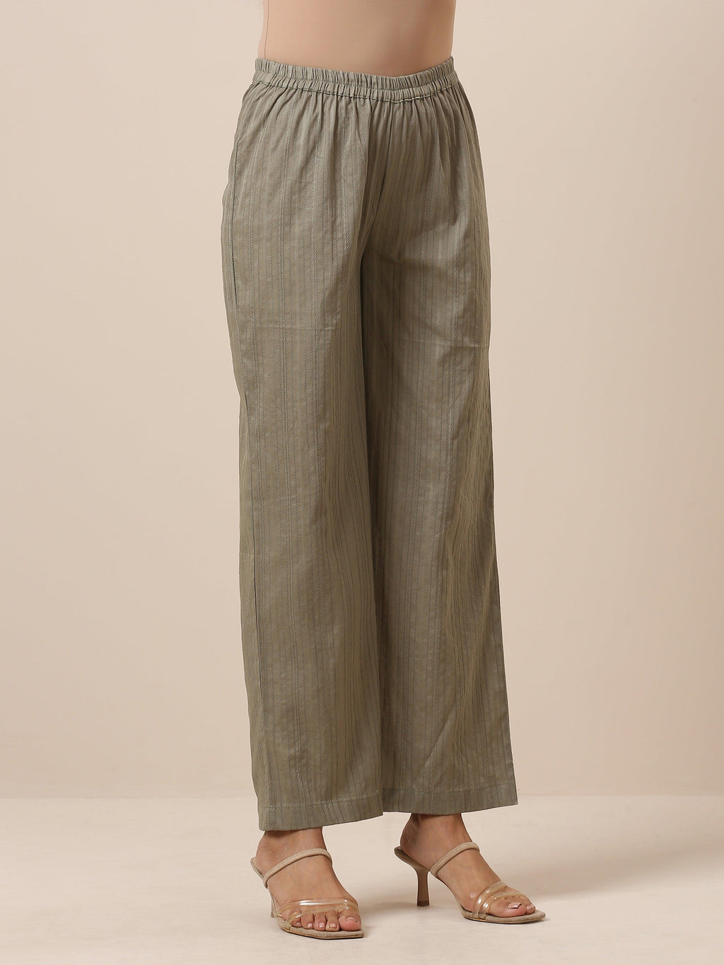 trueBrowns Cotton Olive Green Flared Slit Kurta Pant Set