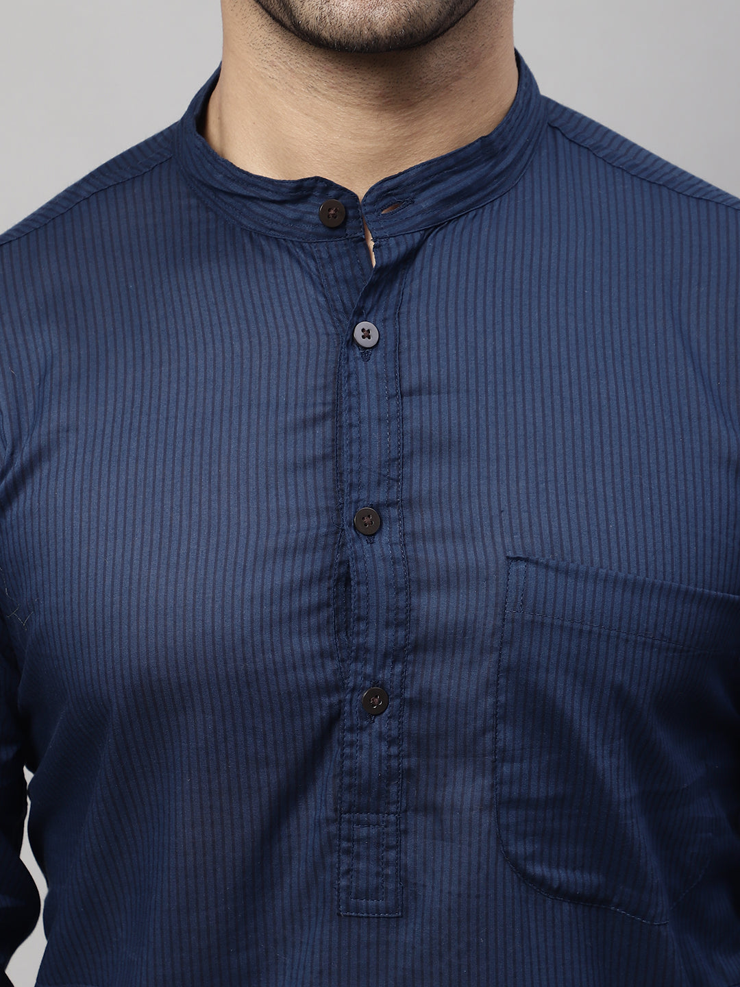 Even Apparels Blue Pure Cotton Kurta With Band Collar