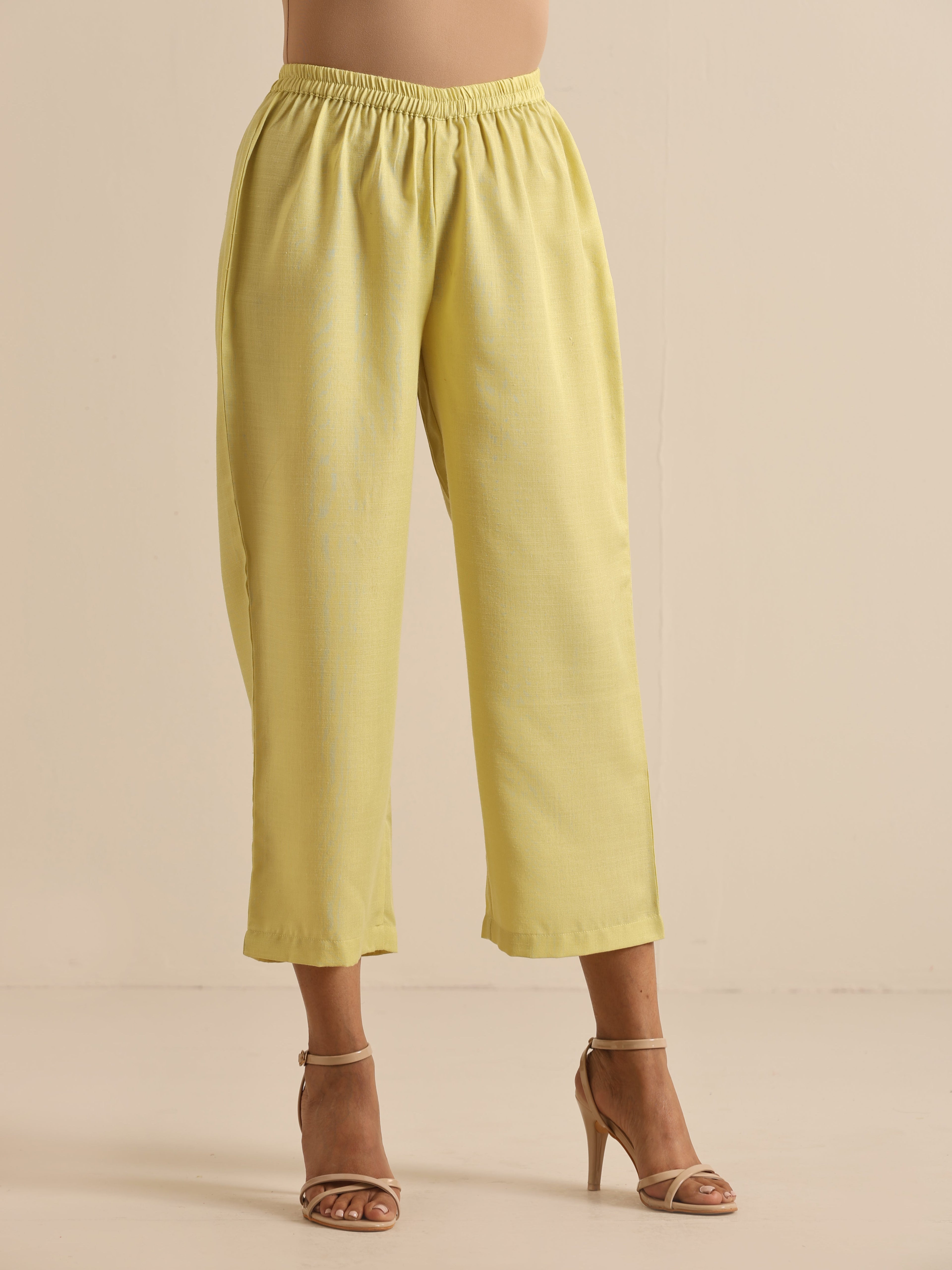 trueBrowns Spark Green Slub High Slit Kurta Pant Set