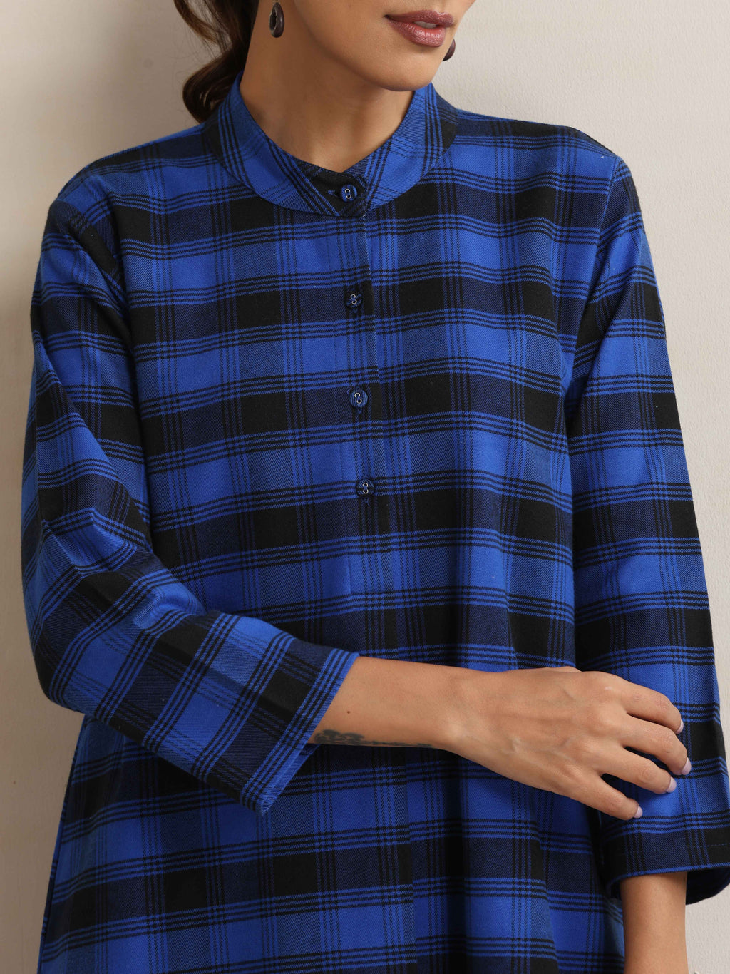 trueBrowns Blue Check Flared Winter Dress