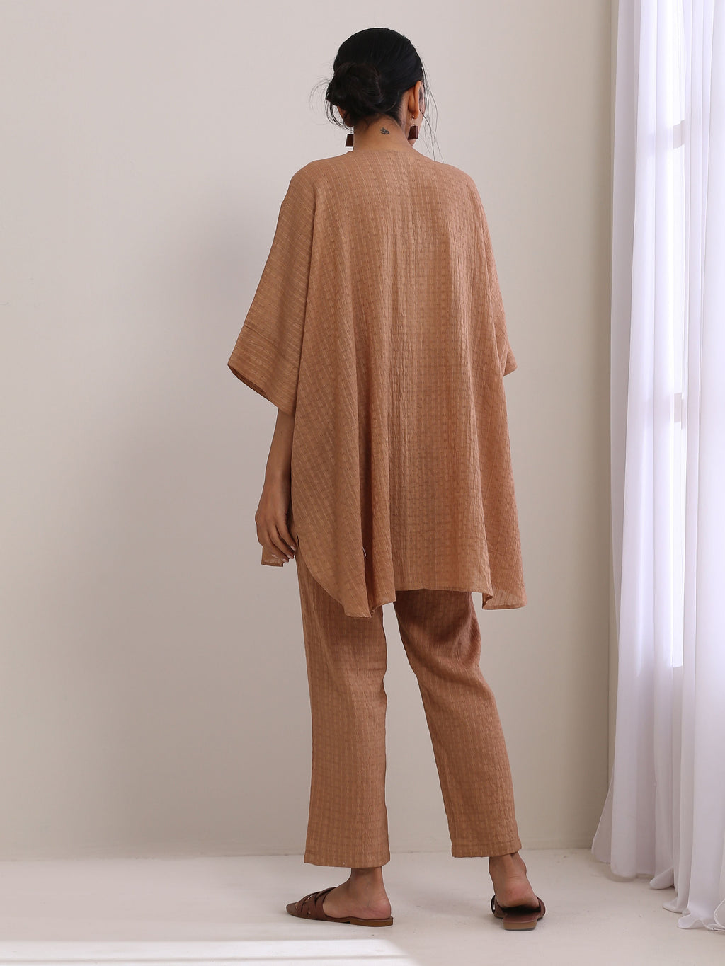 trueBrowns Beige Dobby Boxy Fit High-Low Co-Ord Set