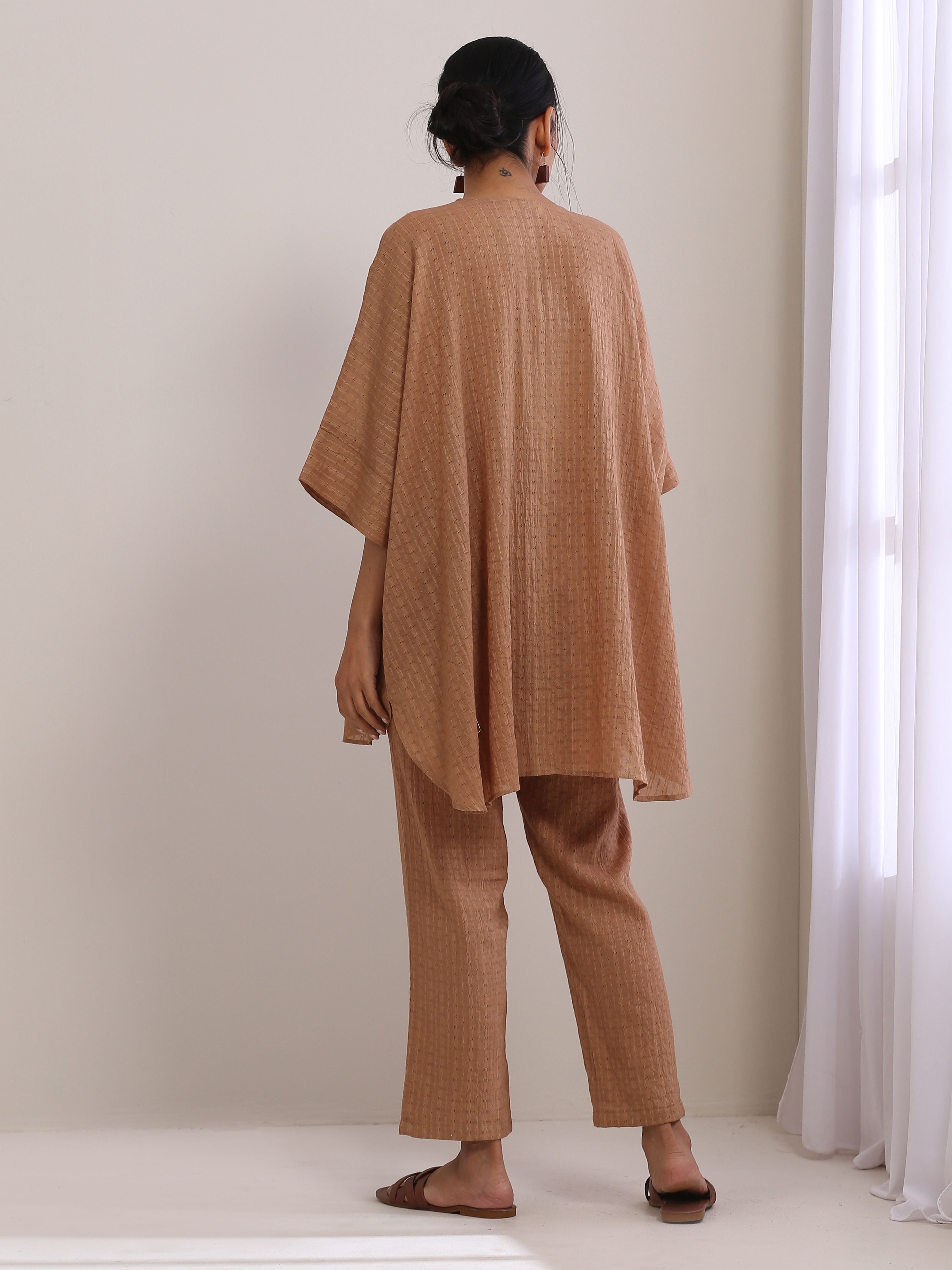 trueBrowns Beige Dobby Boxy Fit High-Low Co-Ord Set