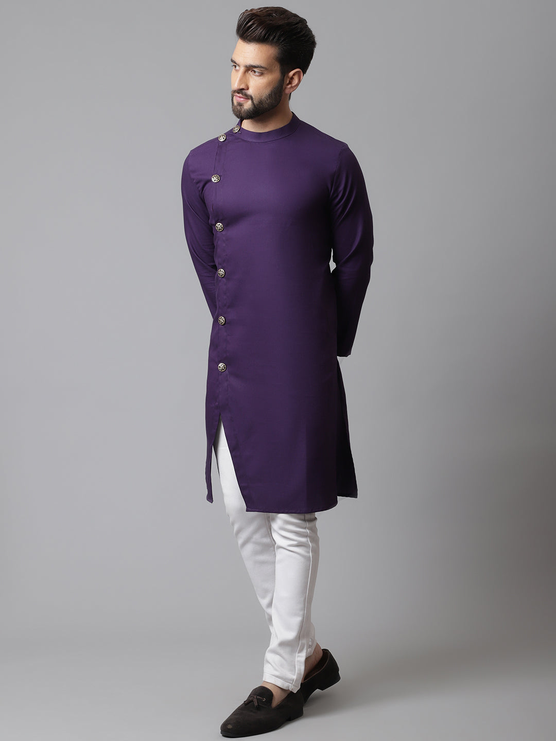 Even Apparels Purple Sherwani Kurta With Asymetrical Cut