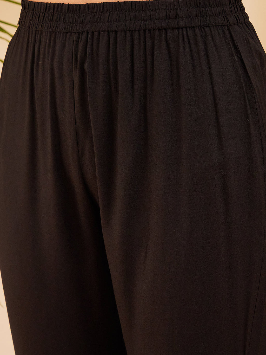 InWeave Women's Black Round Neck Square Gota Work Kurta Pant Set