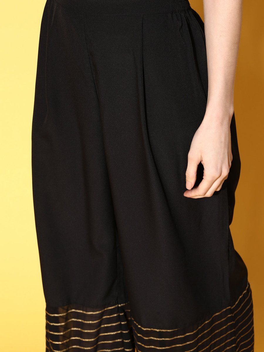 Ahalyaa Women Black Printed Tunic With Palazzos