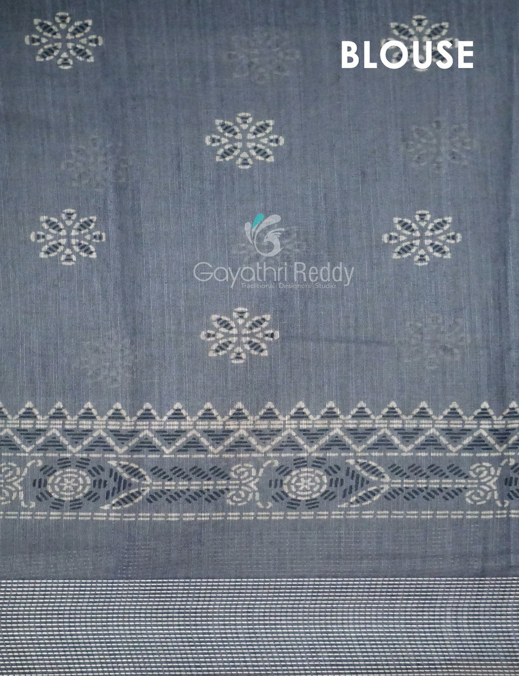 Powder Grey Coloured Block Print Semi Chanderi Saree By Gayathri Reddy Designer Studio