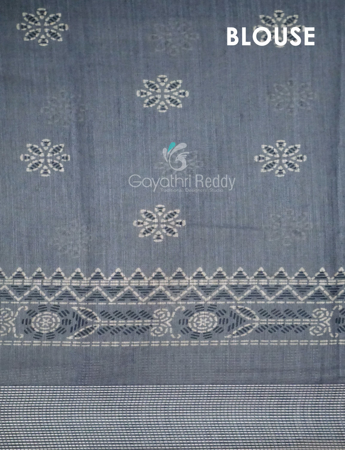 Powder Grey Coloured Block Print Semi Chanderi Saree By Gayathri Reddy Designer Studio