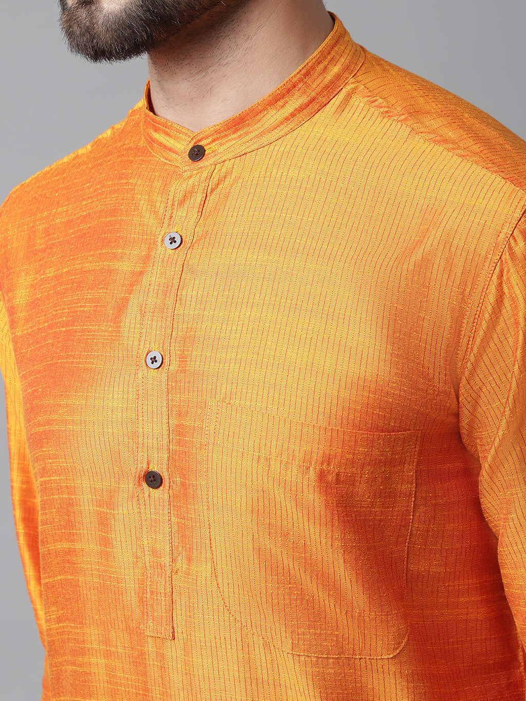 Even Apparels Orange Solid Kurta With Band Collar