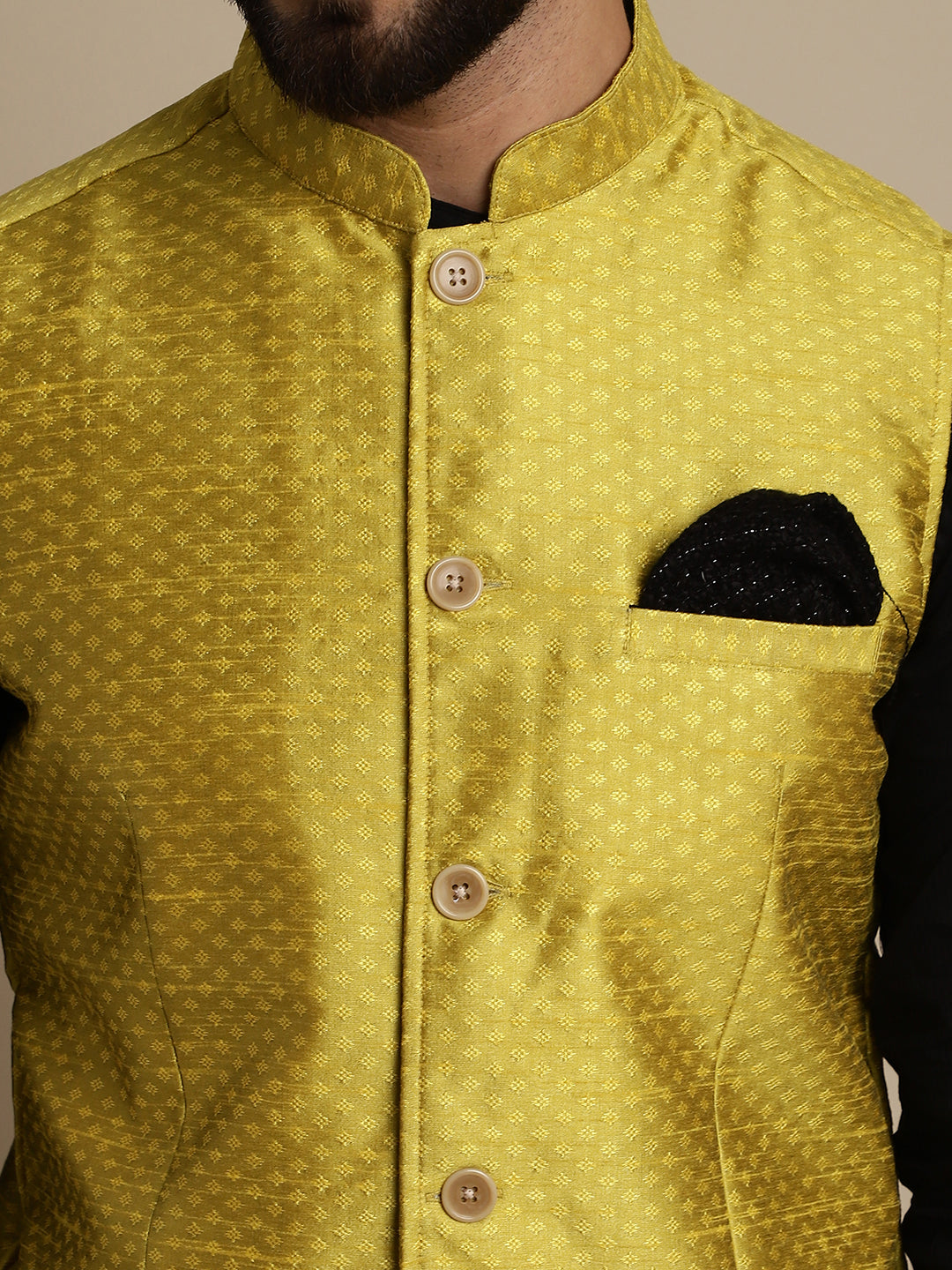 Even Apparels Men's Yellow Mandarin Collar Waistcoat
