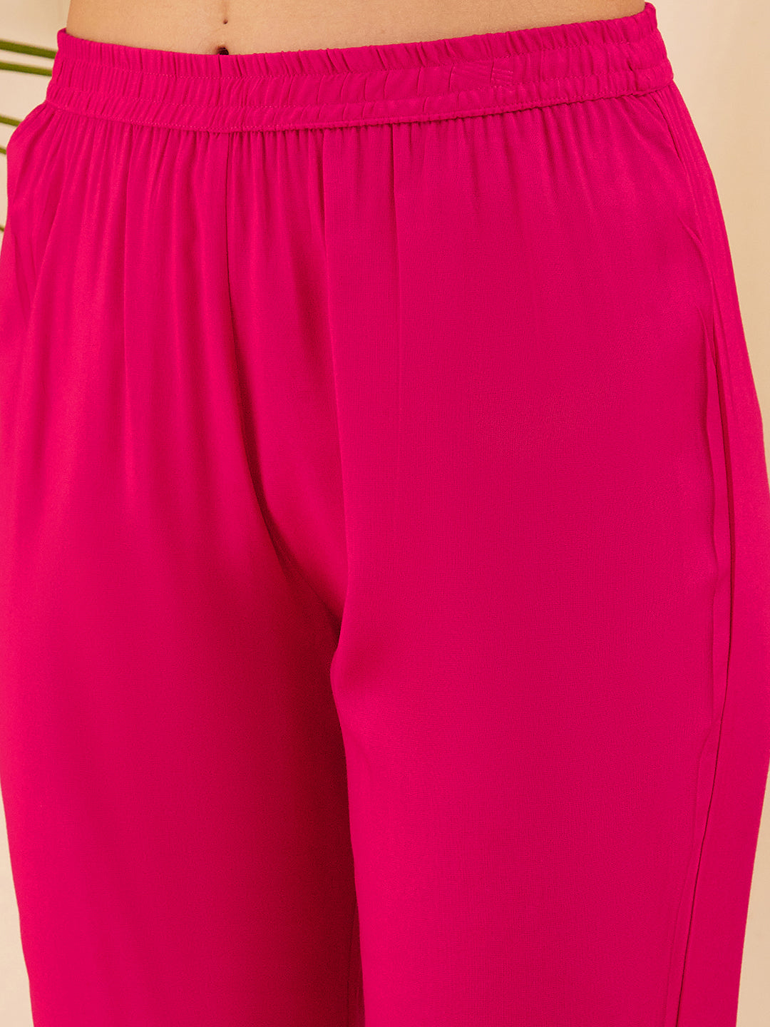 InWeave Women's Fuchsia Round Neck Square Gota Work Kurta Pant Set