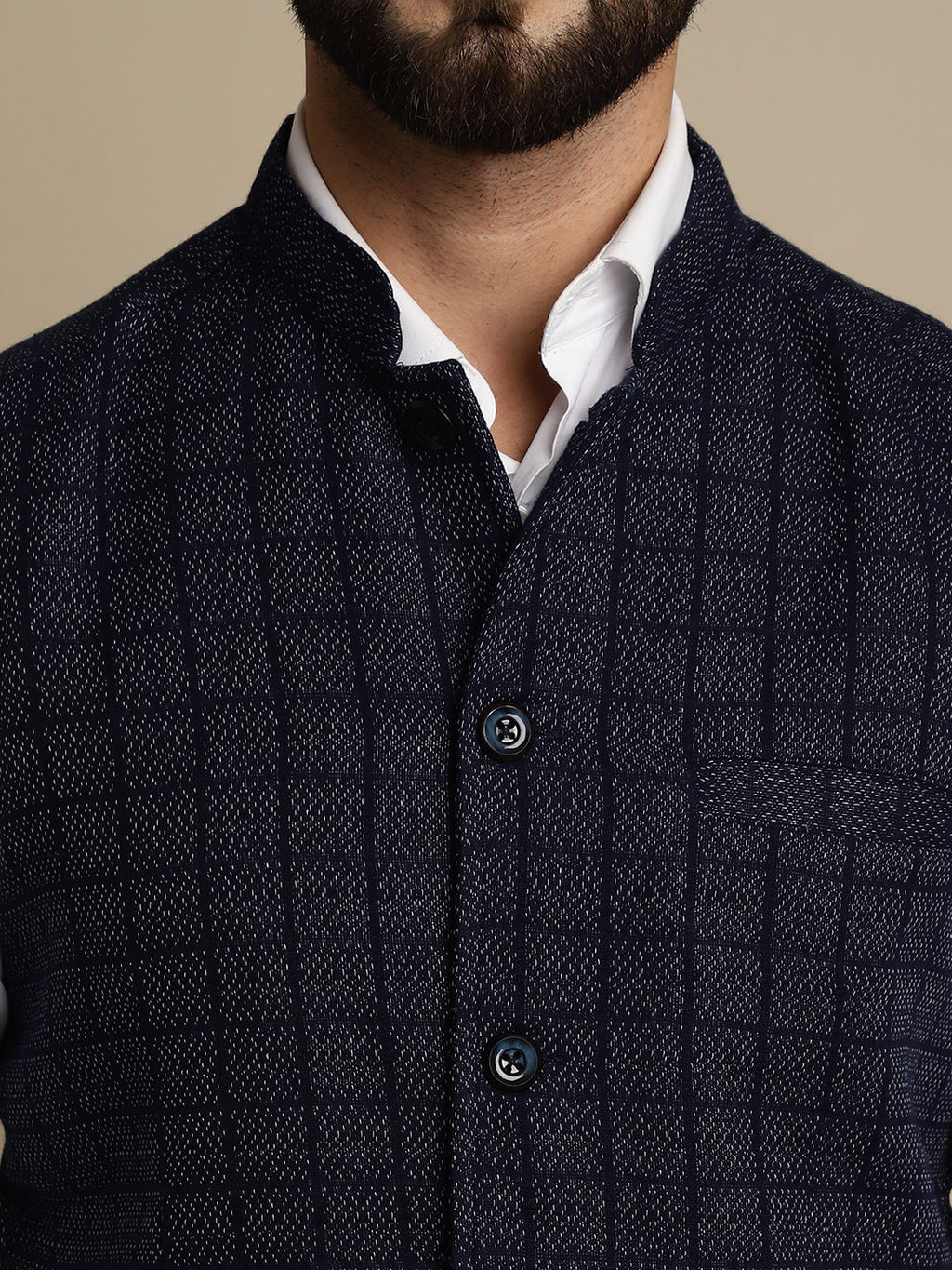 Even Apparels Men's Blue Mandarin Collar Waistcoat