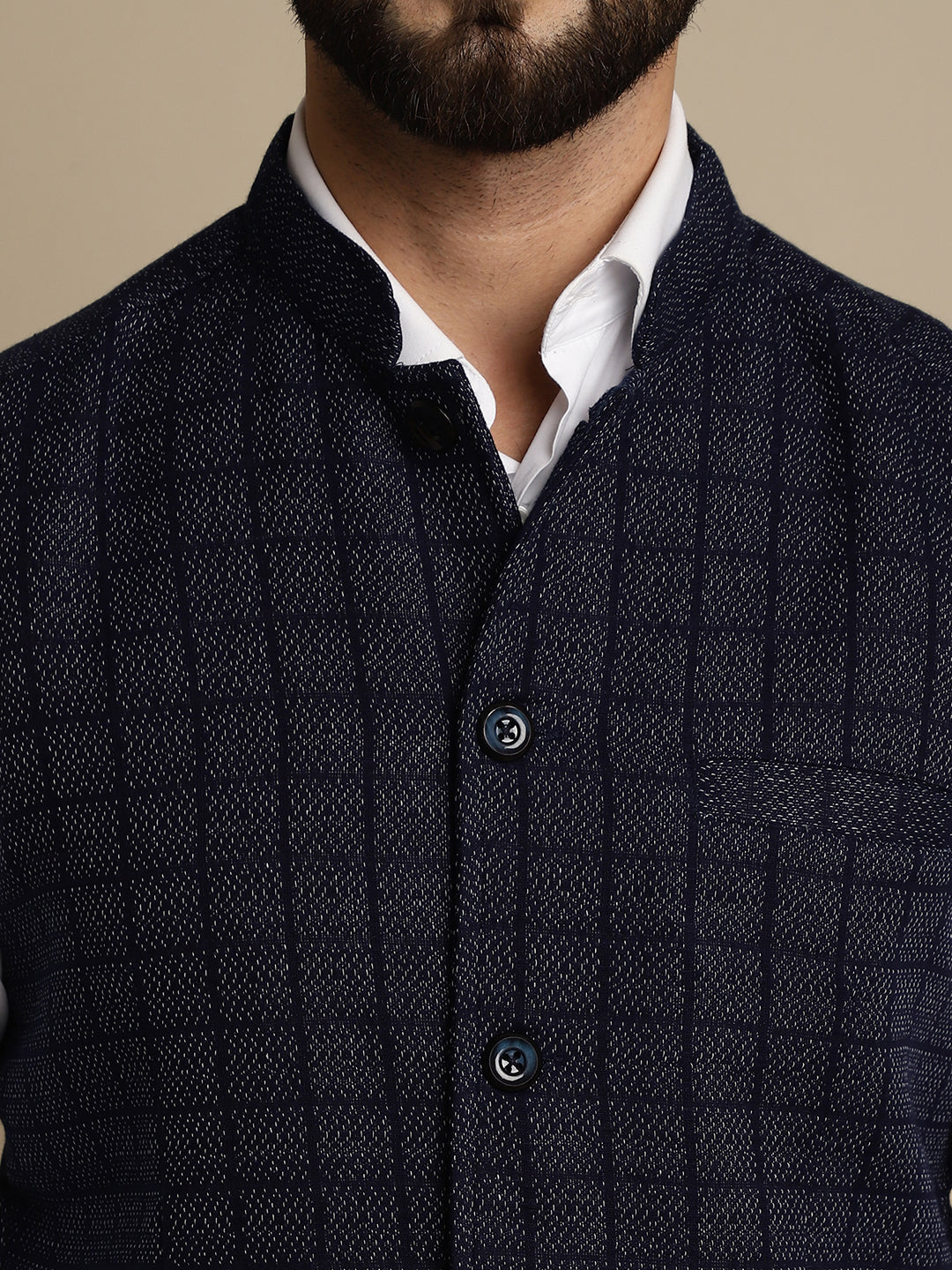 Even Apparels Men's Blue Mandarin Collar Waistcoat