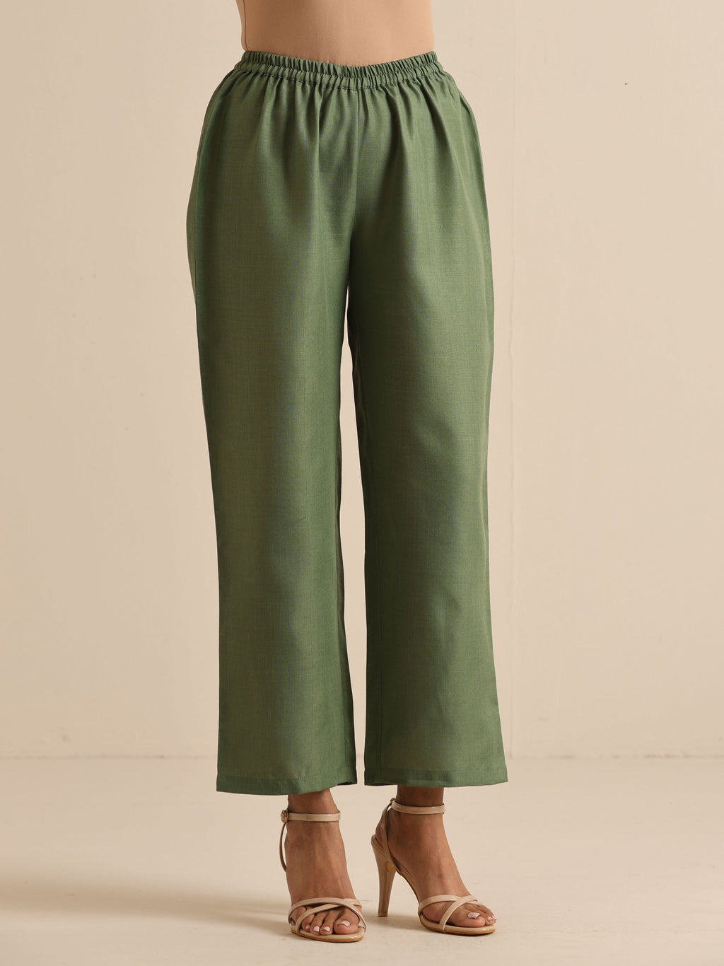 trueBrowns Olive Green Slub Relaxed Placket Co-Ord Set