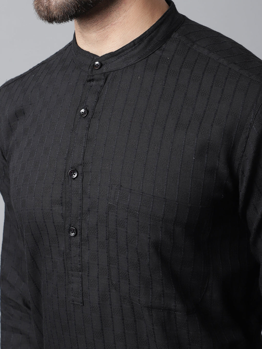Even Apparels Black Long Kurta With Band Collar