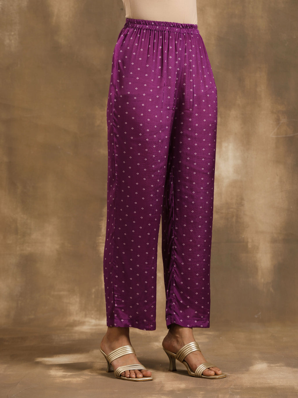 trueBrowns Purple Bandhani Printed Silk Co-Ord Set