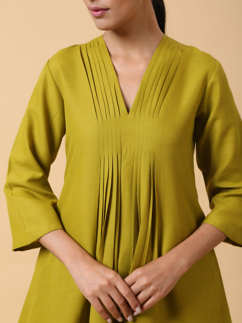trueBrowns Cotton Linen Lime Green Pleated Co-Ord Set