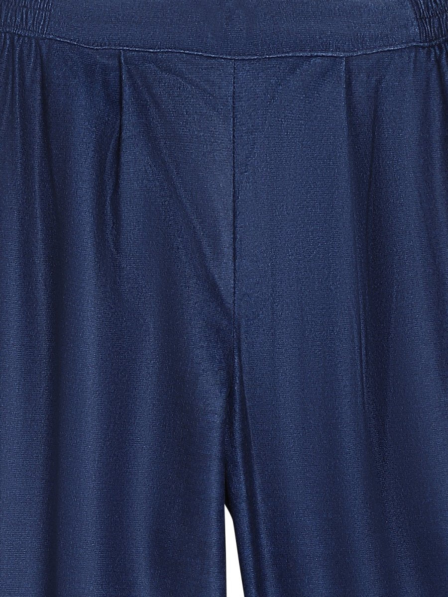 Ahalyaa Girls Navy Blue Velvet Angrakha Gotta Patti Kids Kurta with Palazzos
