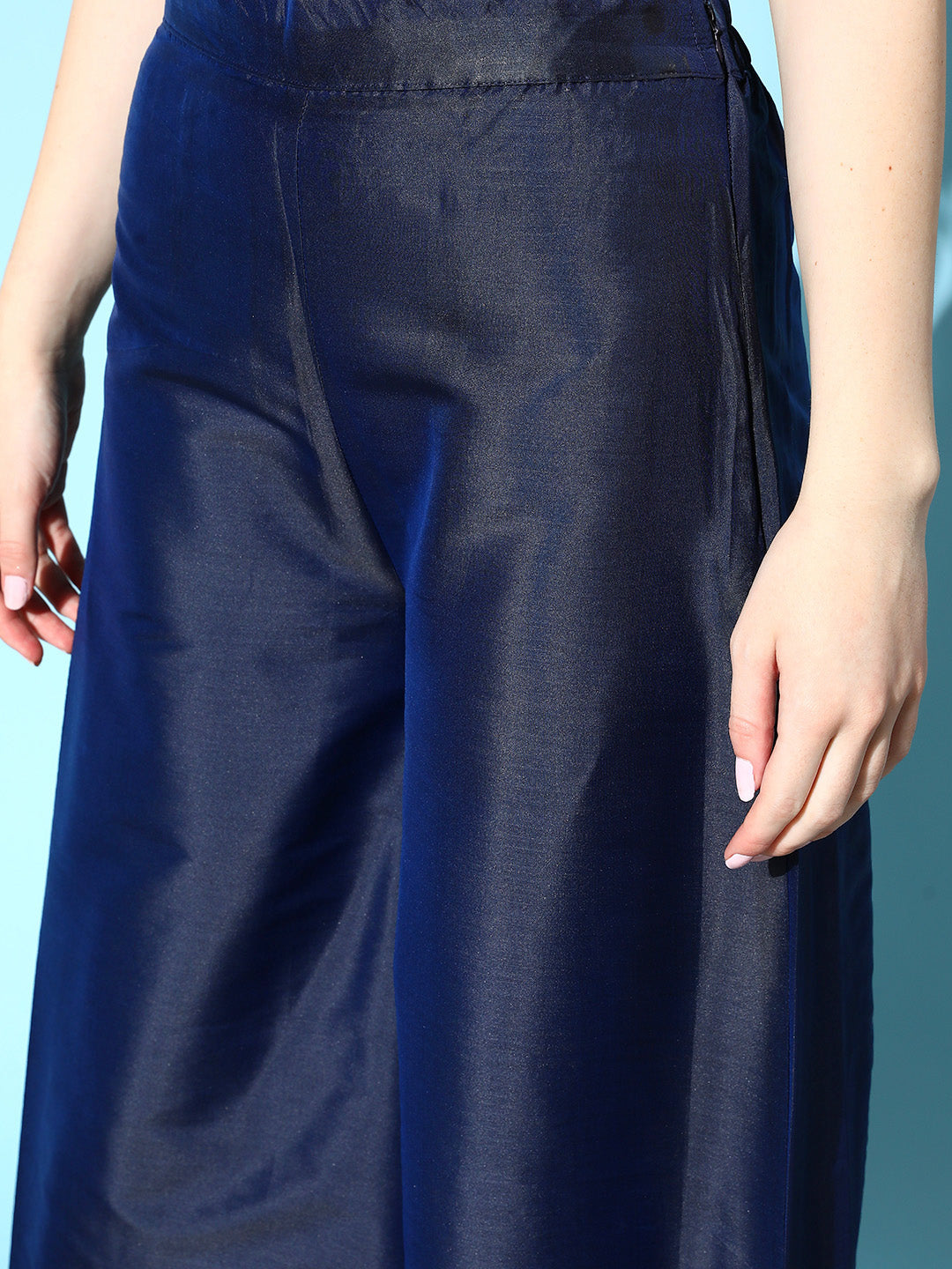 InWeave Women's Blue Banarasi Halter Kurta Set