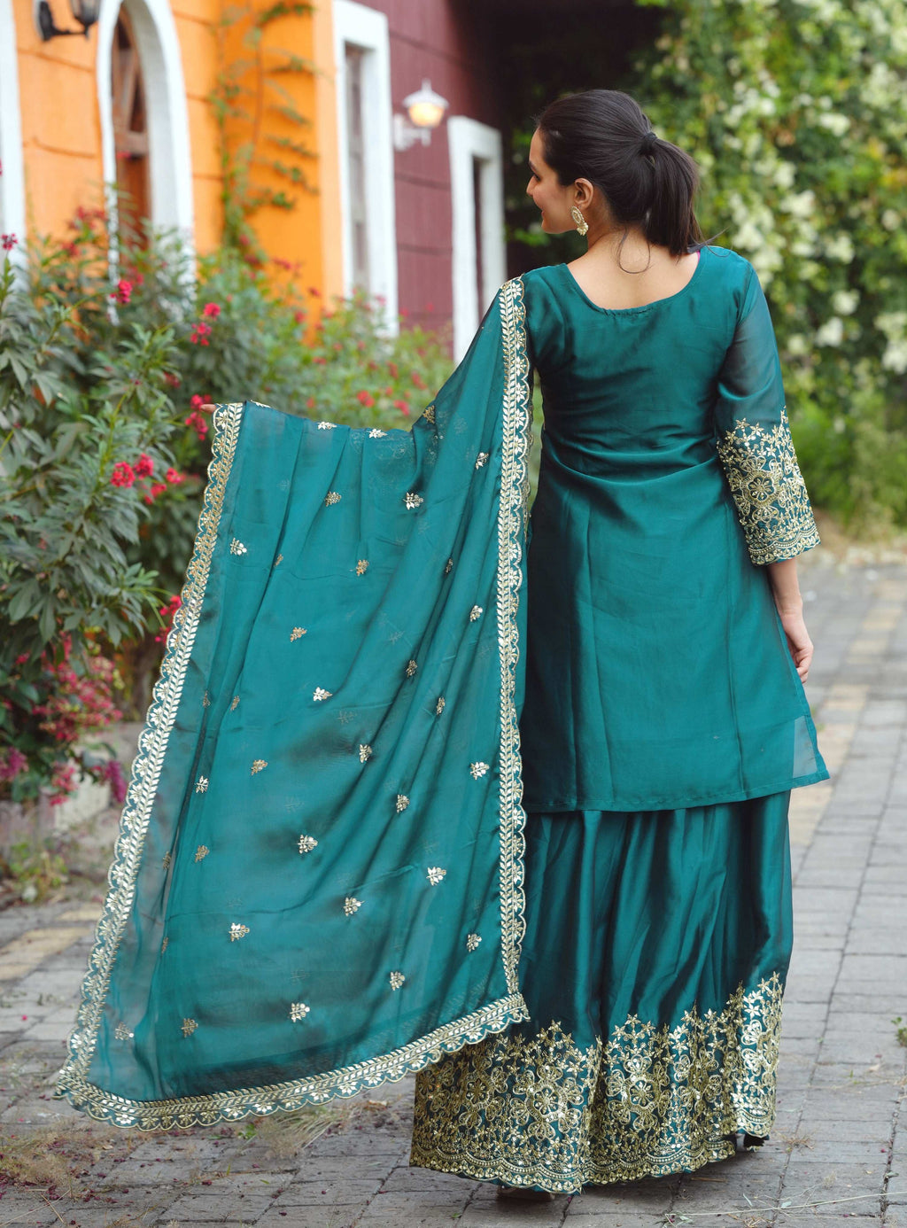 Yash Enterprise Festive Teal Green Sequence Embroidered Work Readymade Salwar Suit