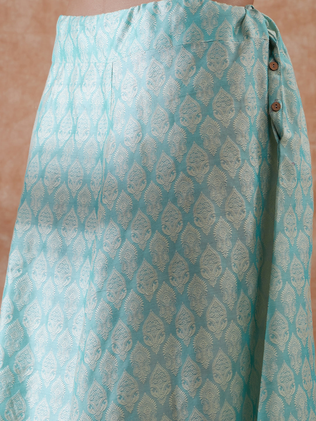 InWeave Women's Powder Blue Jacquard Halter Kurta Set W Powder Blue Or Dupatta