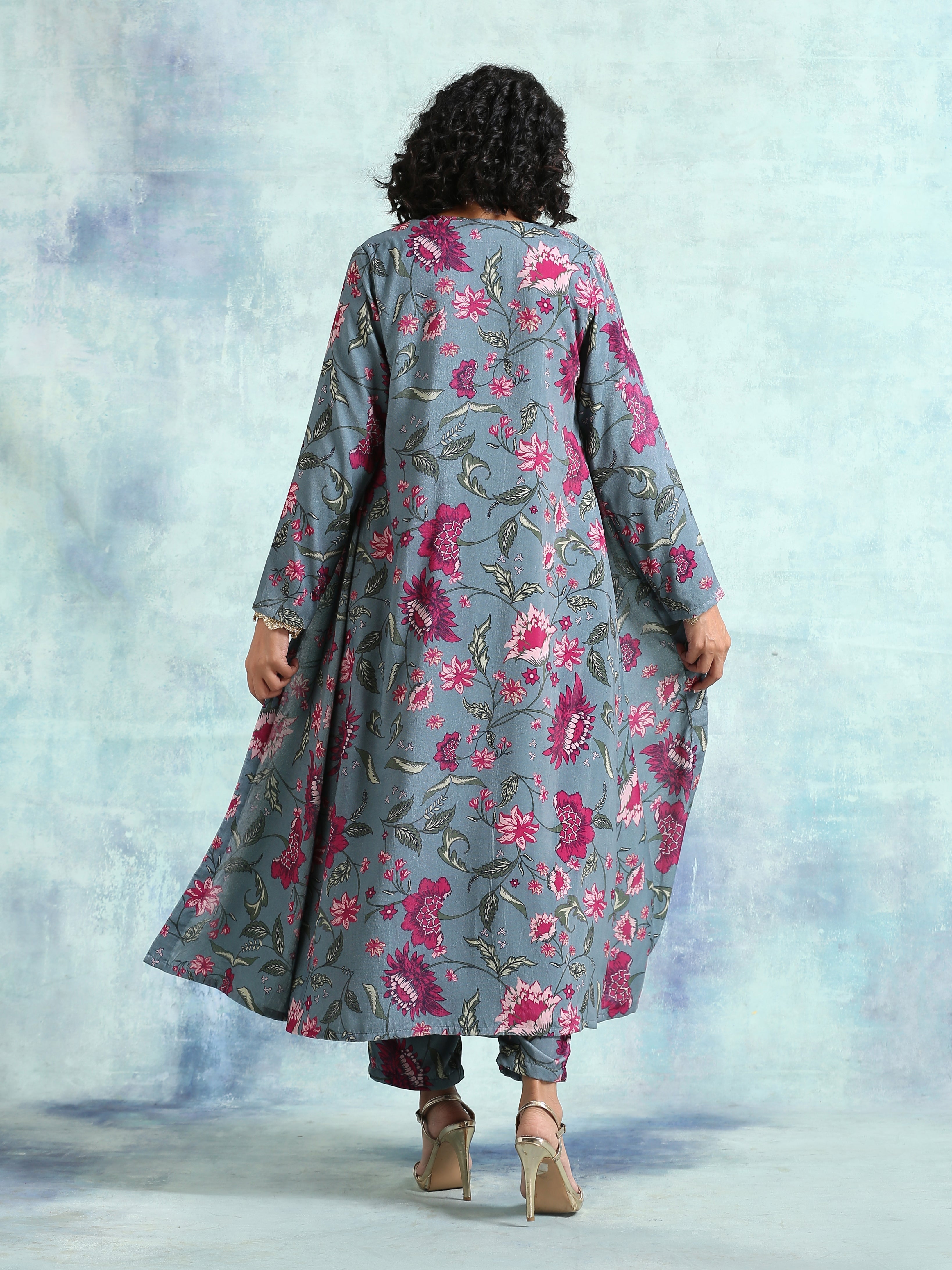 trueBrowns Grey Printed Velvet Overlay Jacket