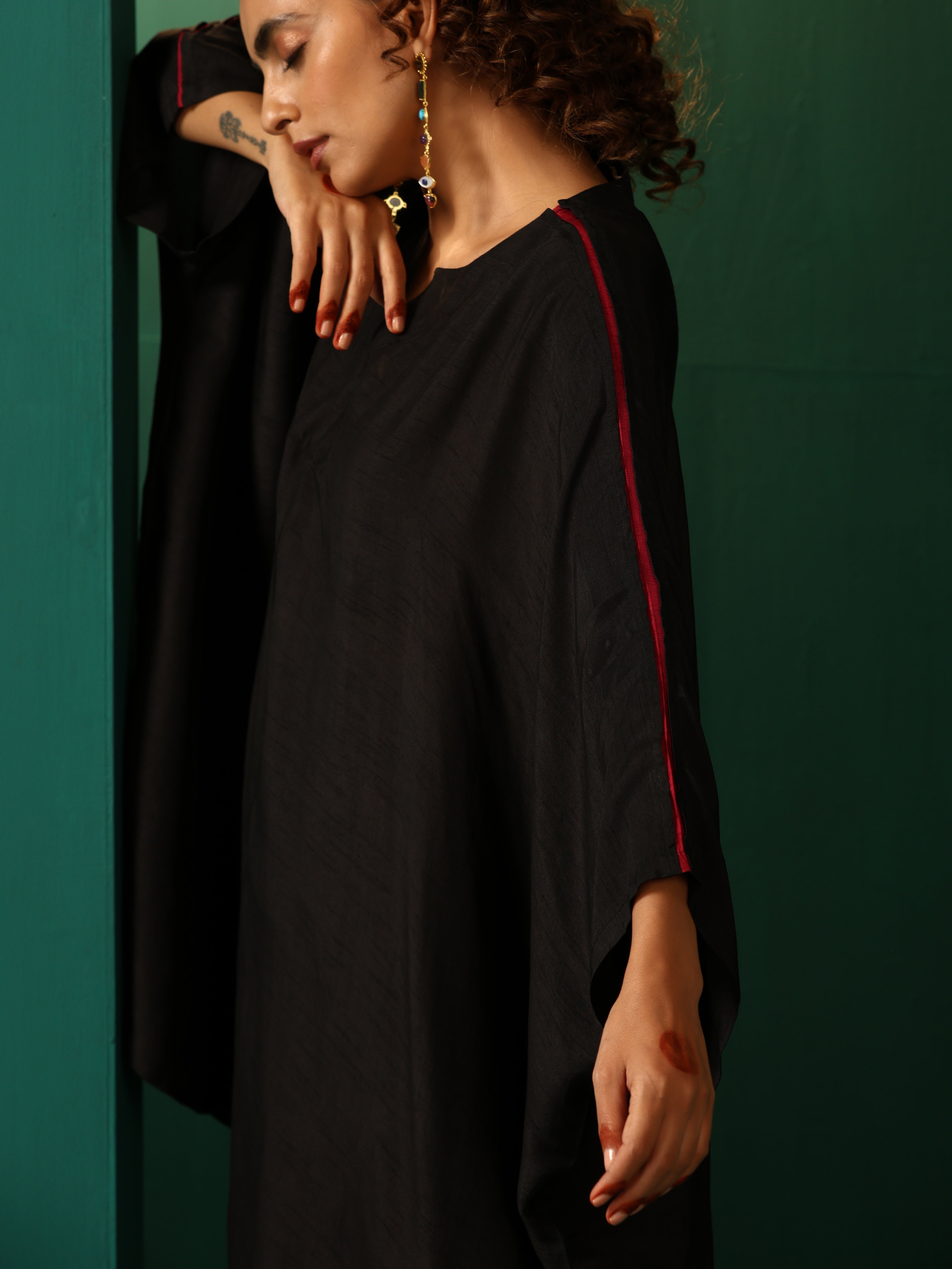 trueBrowns Black Silk Kaftan Pant Set