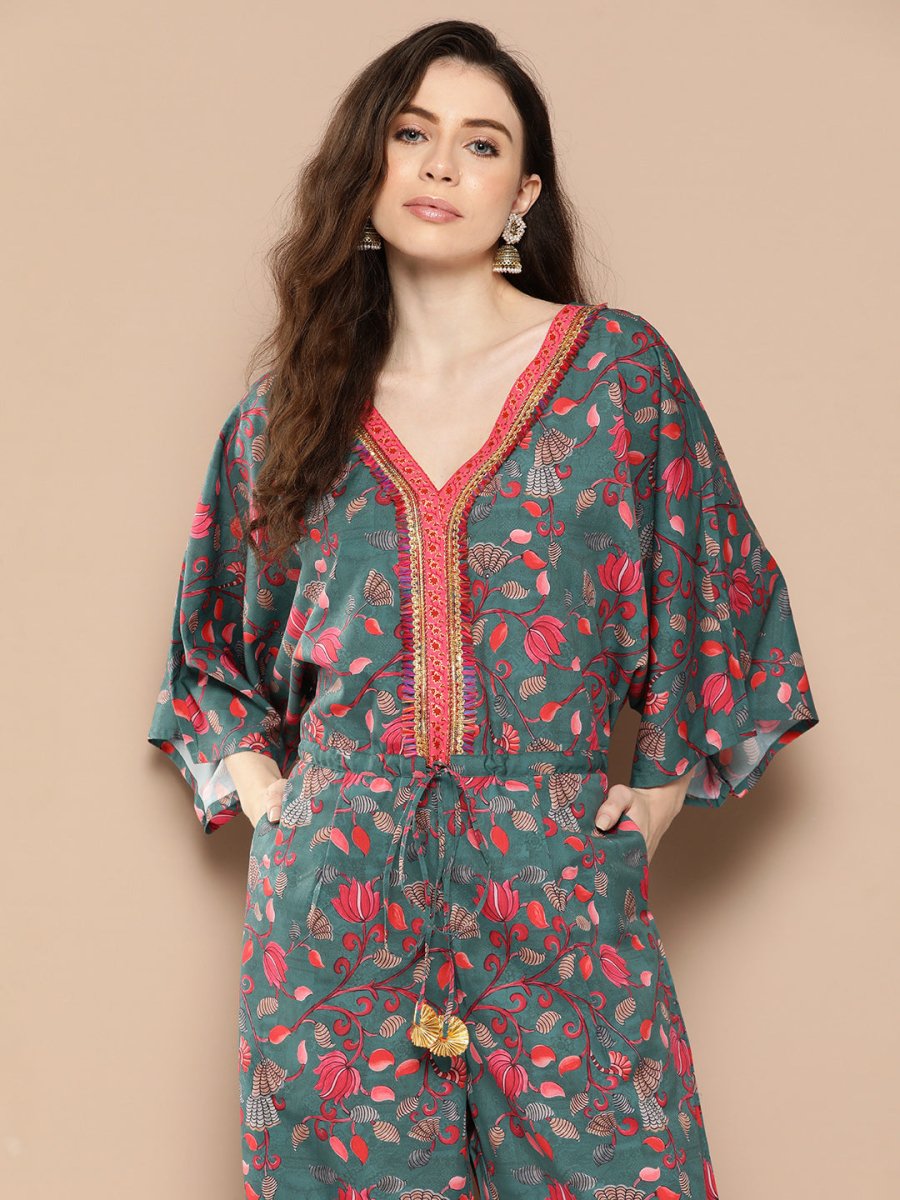 Ahalyaa Printed Basic Jumpsuit with Lace Inserts