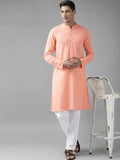 Fabmade Men Peach Cotton Linen Kurta Pyjama