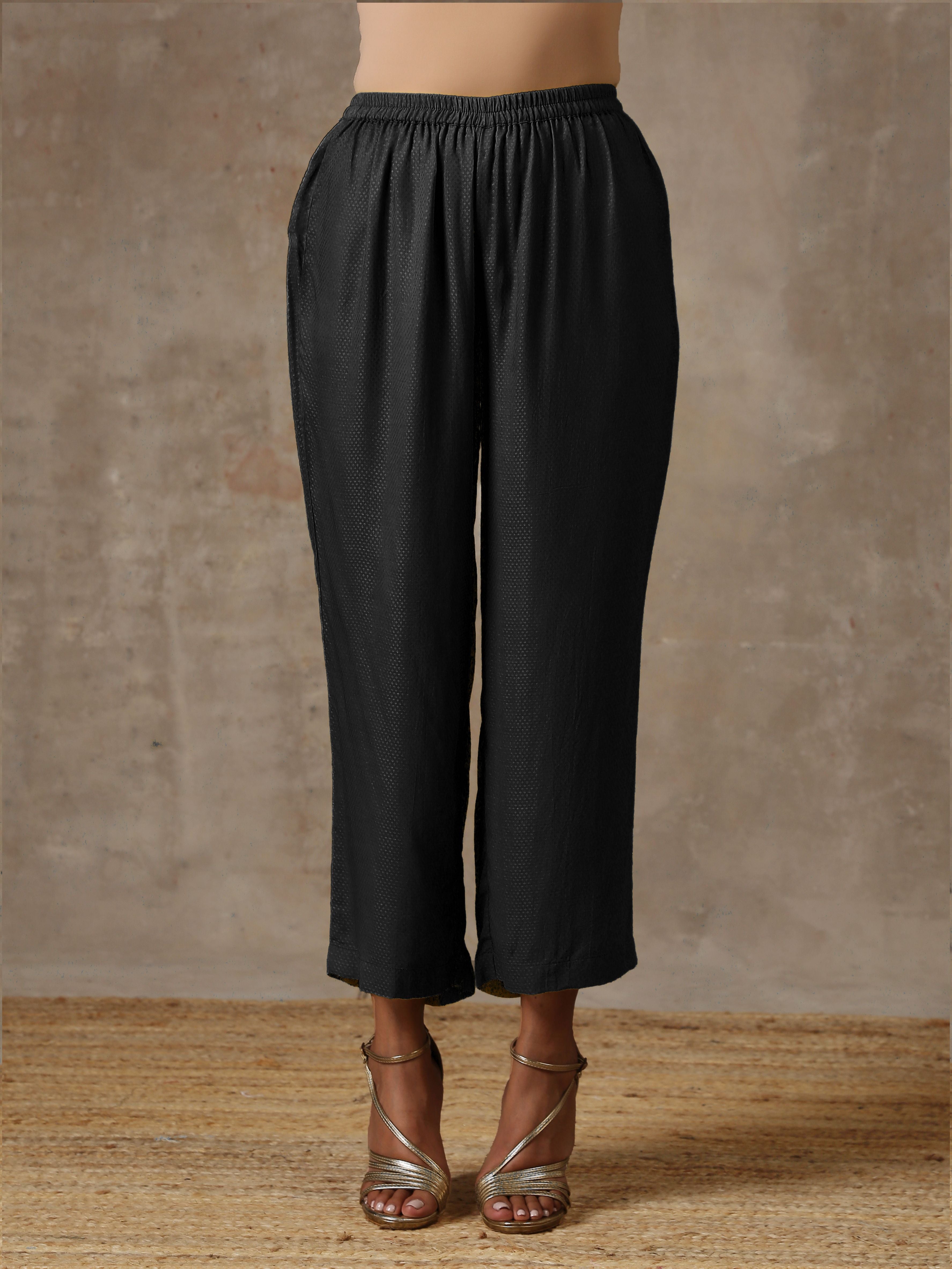 trueBrowns Black Solid Textured Co-Ord Set