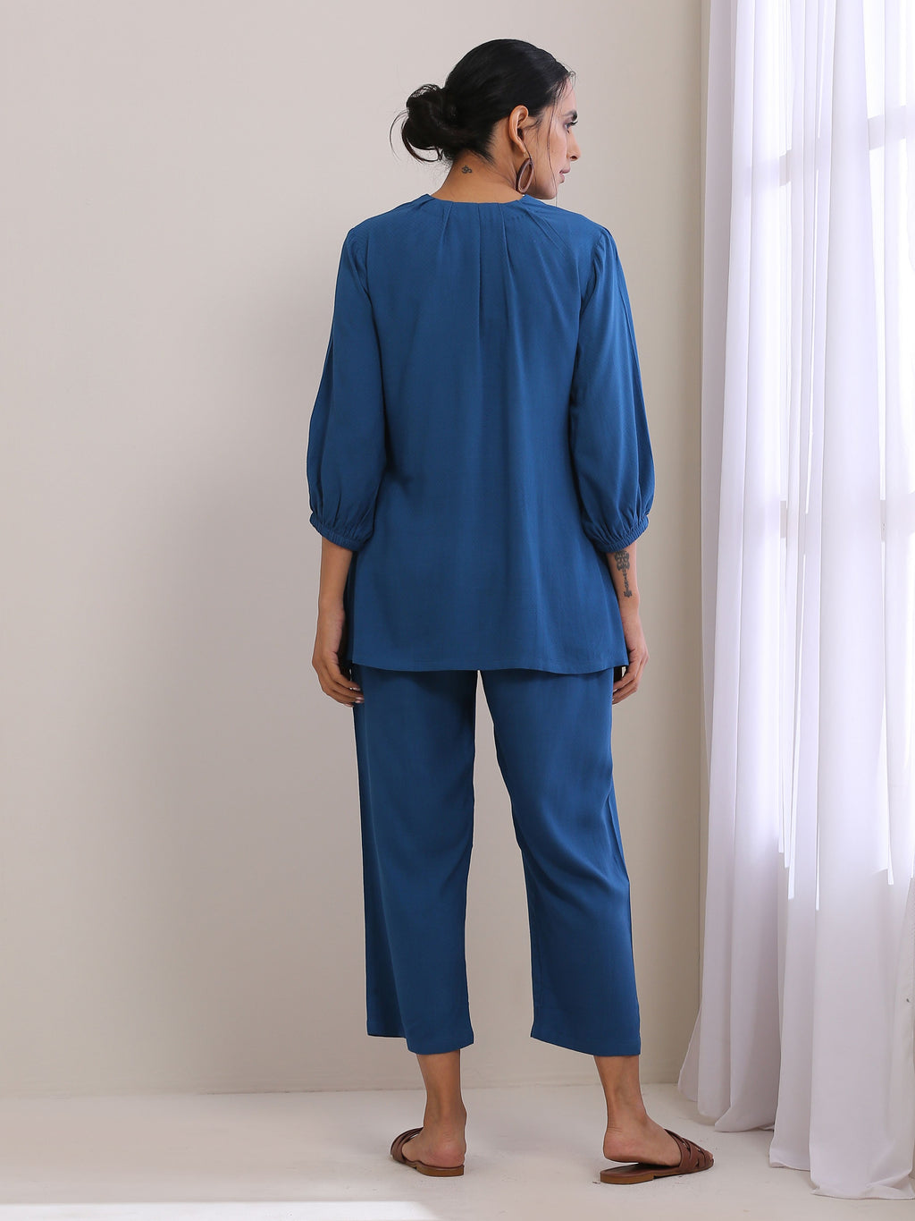 trueBrowns Classic Blue Dobby Pleated Co-Ord Set