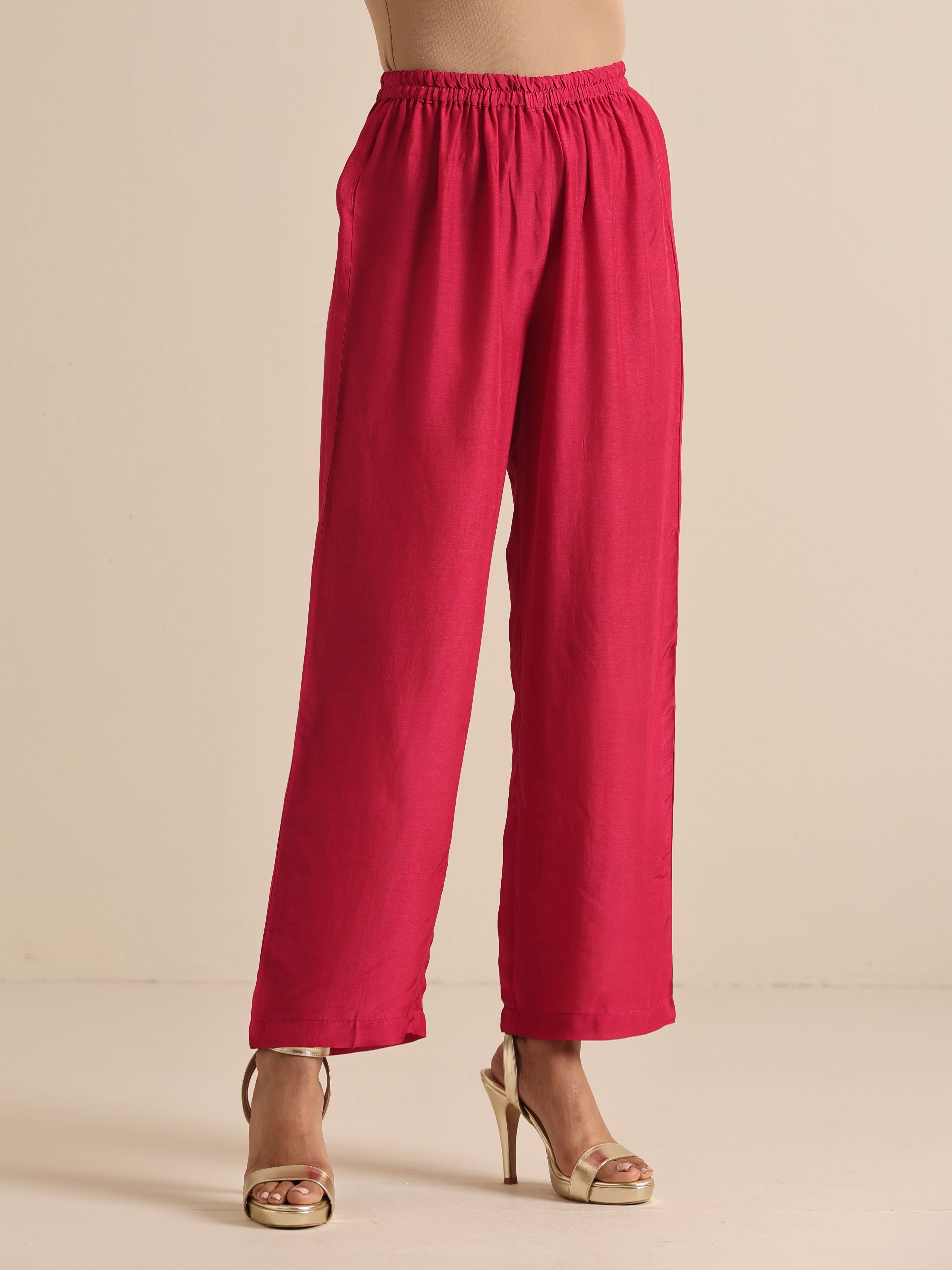 trueBrowns Pink Lehariya Printed Silk Kaftan Pant Set