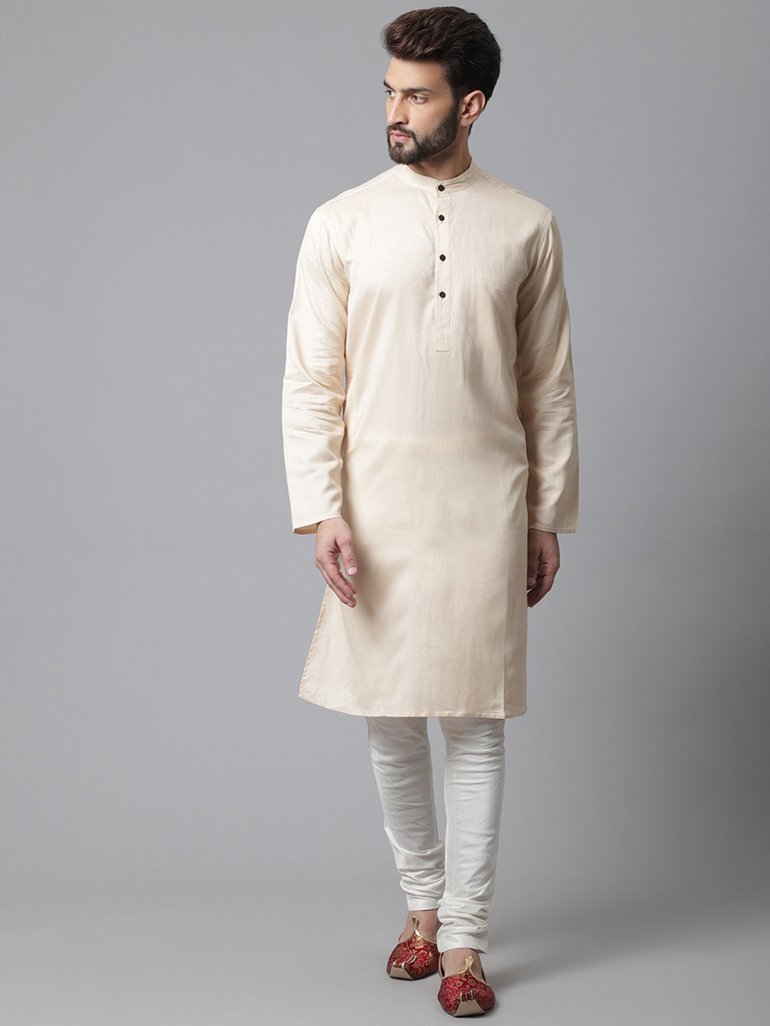 Even Apparels Brown Pure Cotton Kurta With Band Collar