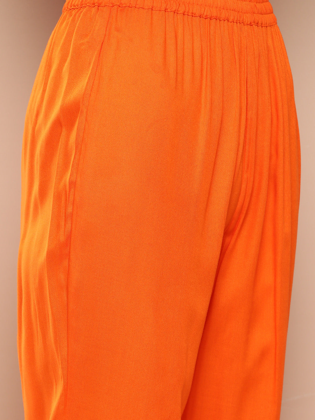 InWeave Women's Orange Organza Sleeve Kurta Set W Green Or Dupatta