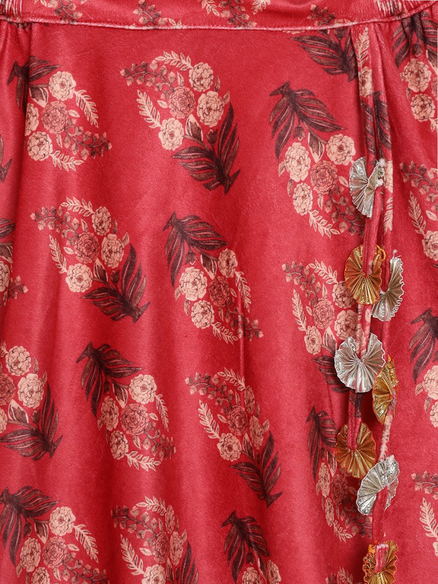 Ahalyaa Girls Floral Printed Velvet Ready to Wear Kids Lehenga Choli