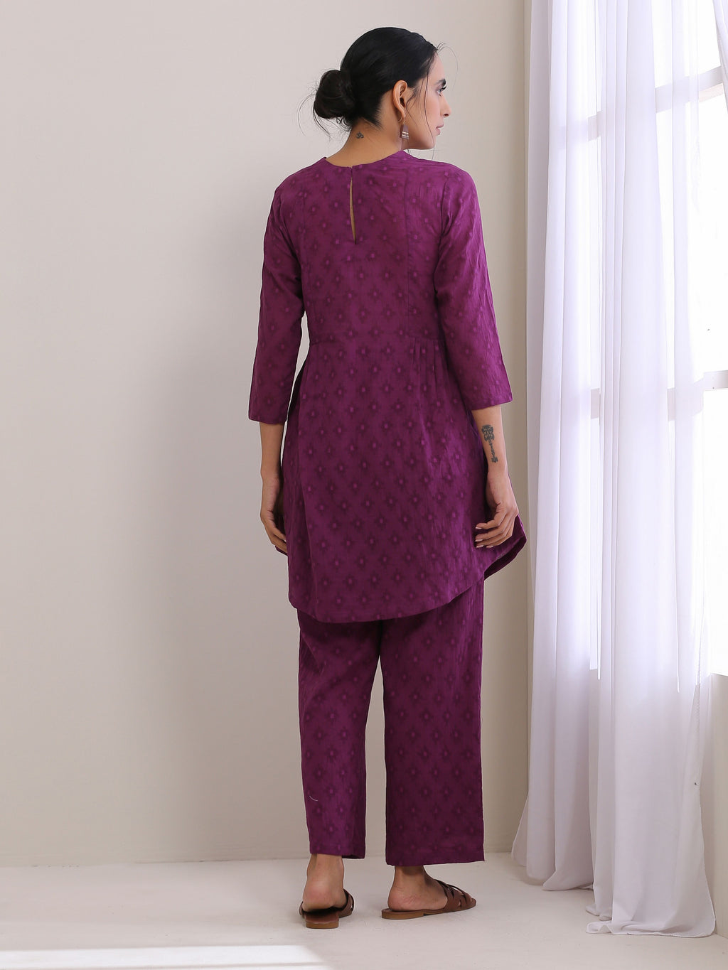 trueBrowns Plum Purple Dobby Gathers Co-Ord Set