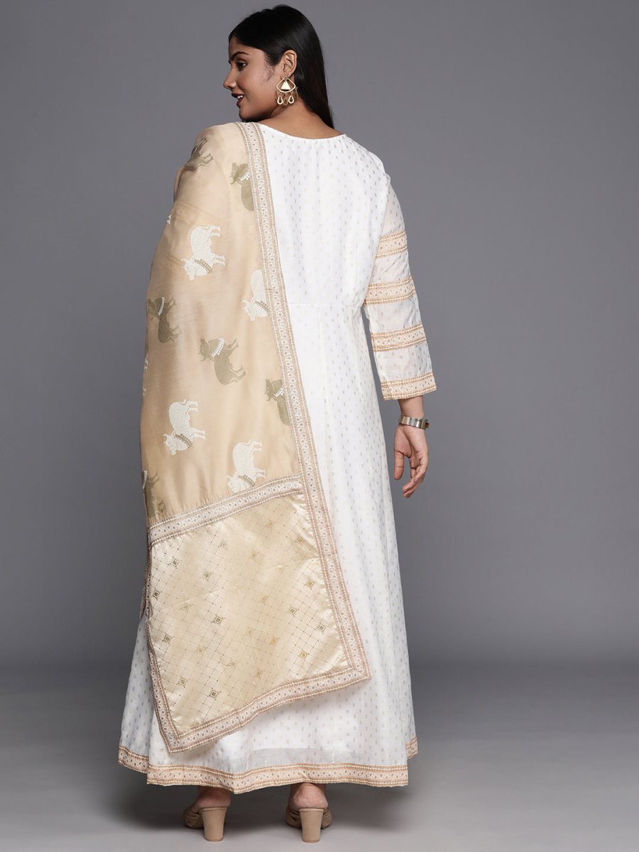 Ahalyaa Plus Size Boat Neck Maxi Ethnic Dress With Dupatta