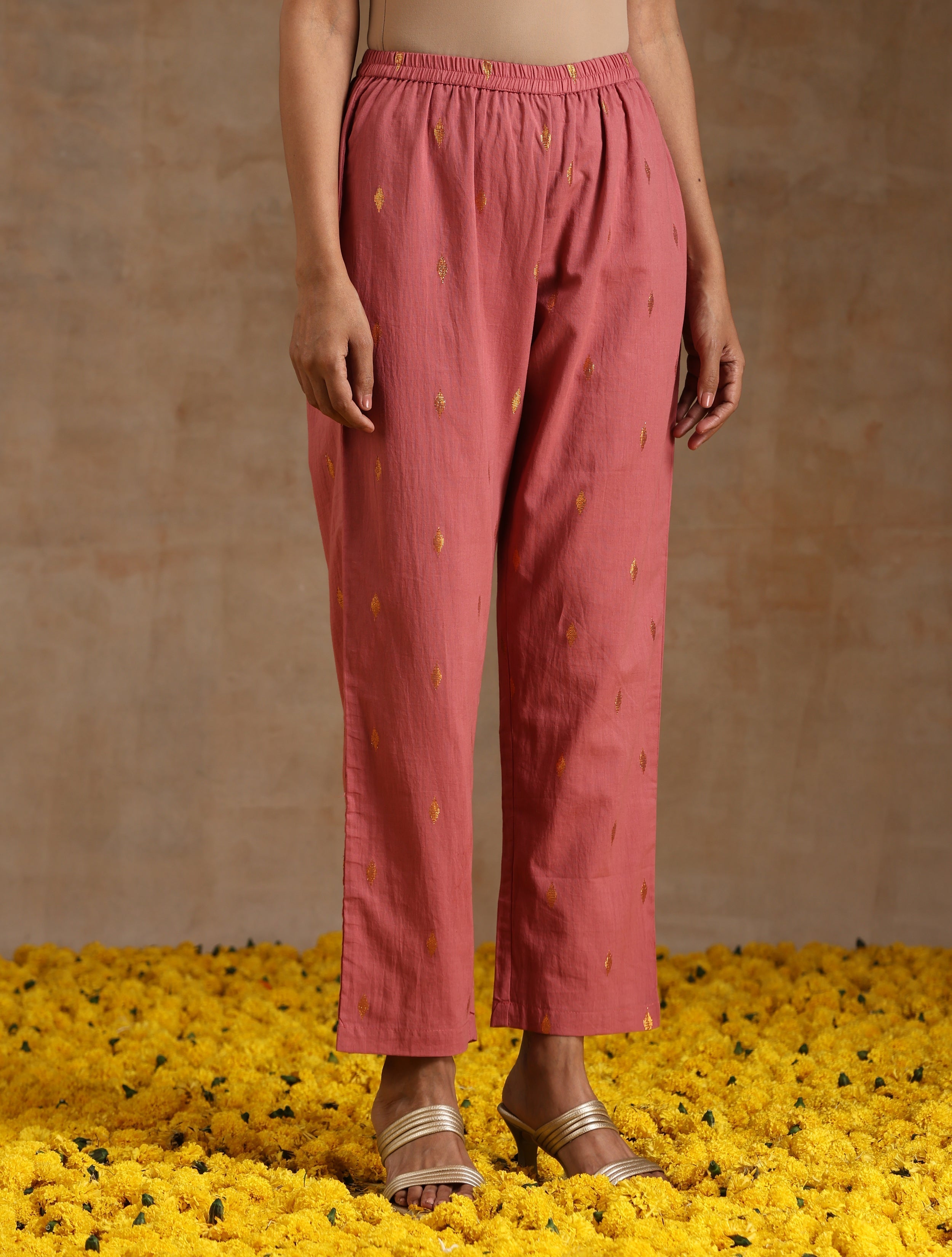 trueBrowns Blush Gold Cotton Angrakha Kurta Set