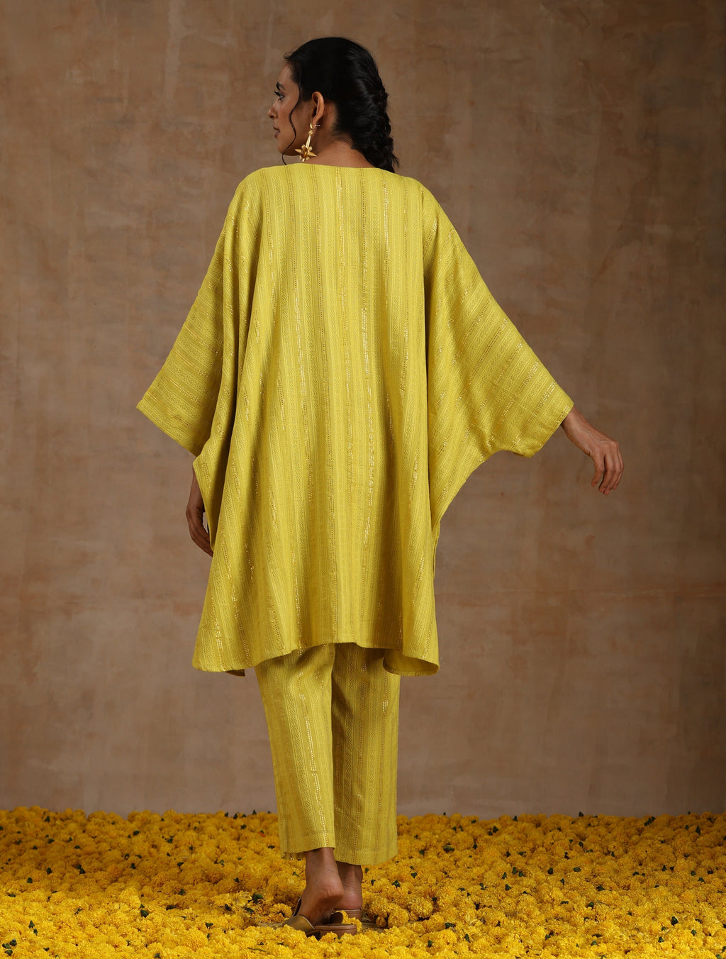 trueBrowns Lime Gold Cotton Oversized Round Co-Ord Set