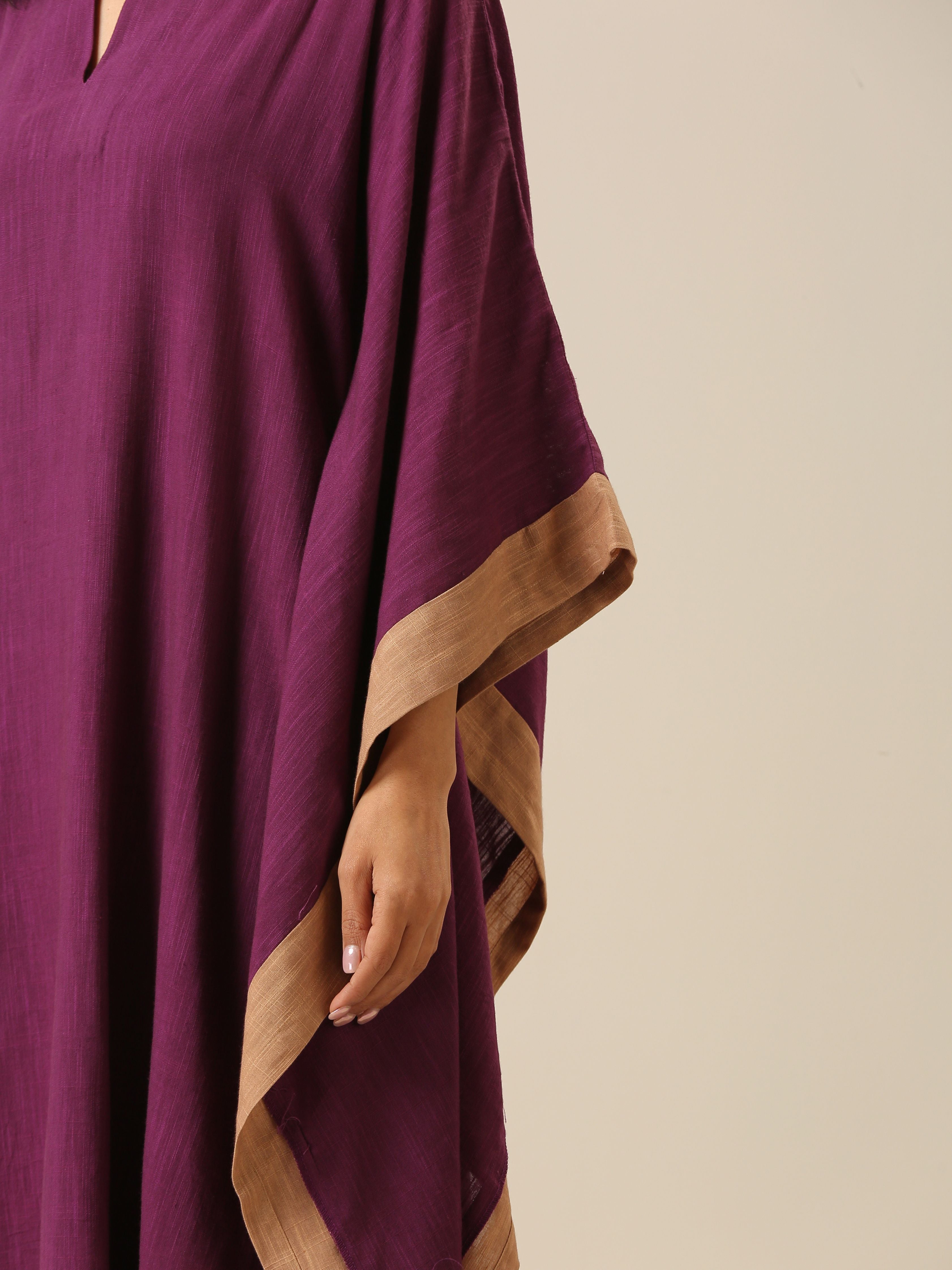 trueBrowns Plum Purple Slub Texture High Low Kaftan Pant Set