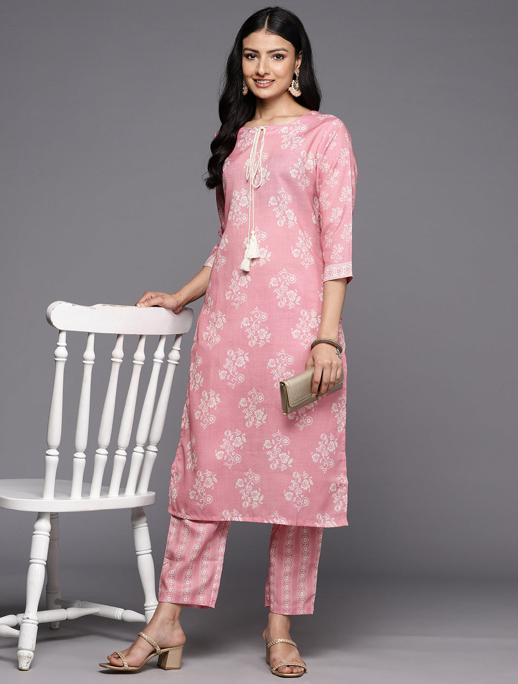 KSUT (House of Varanga) Pink Digital Printed Kurta Paired With Printed Straight Trouser