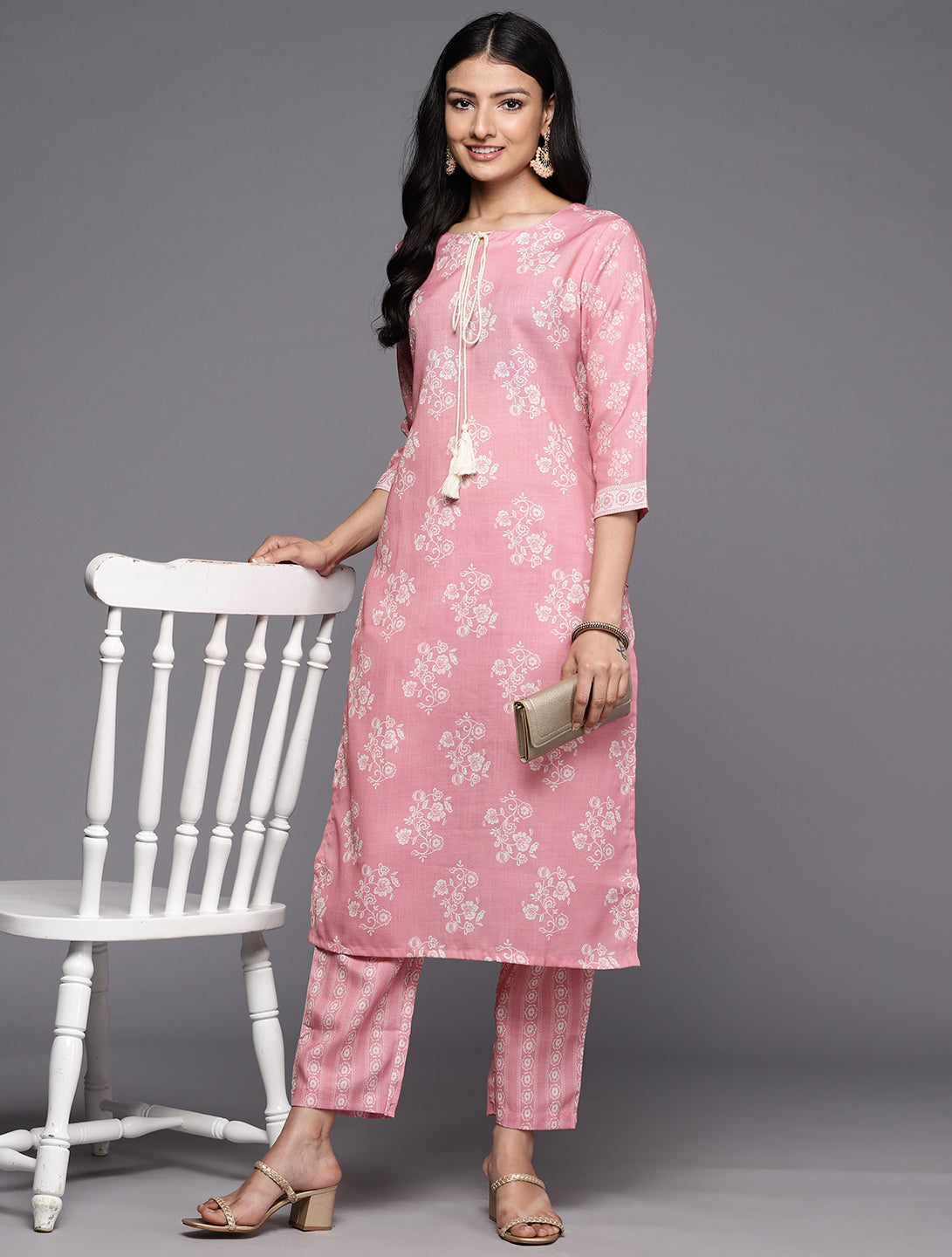 KSUT (House of Varanga) Pink Digital Printed Kurta Paired With Printed Straight Trouser